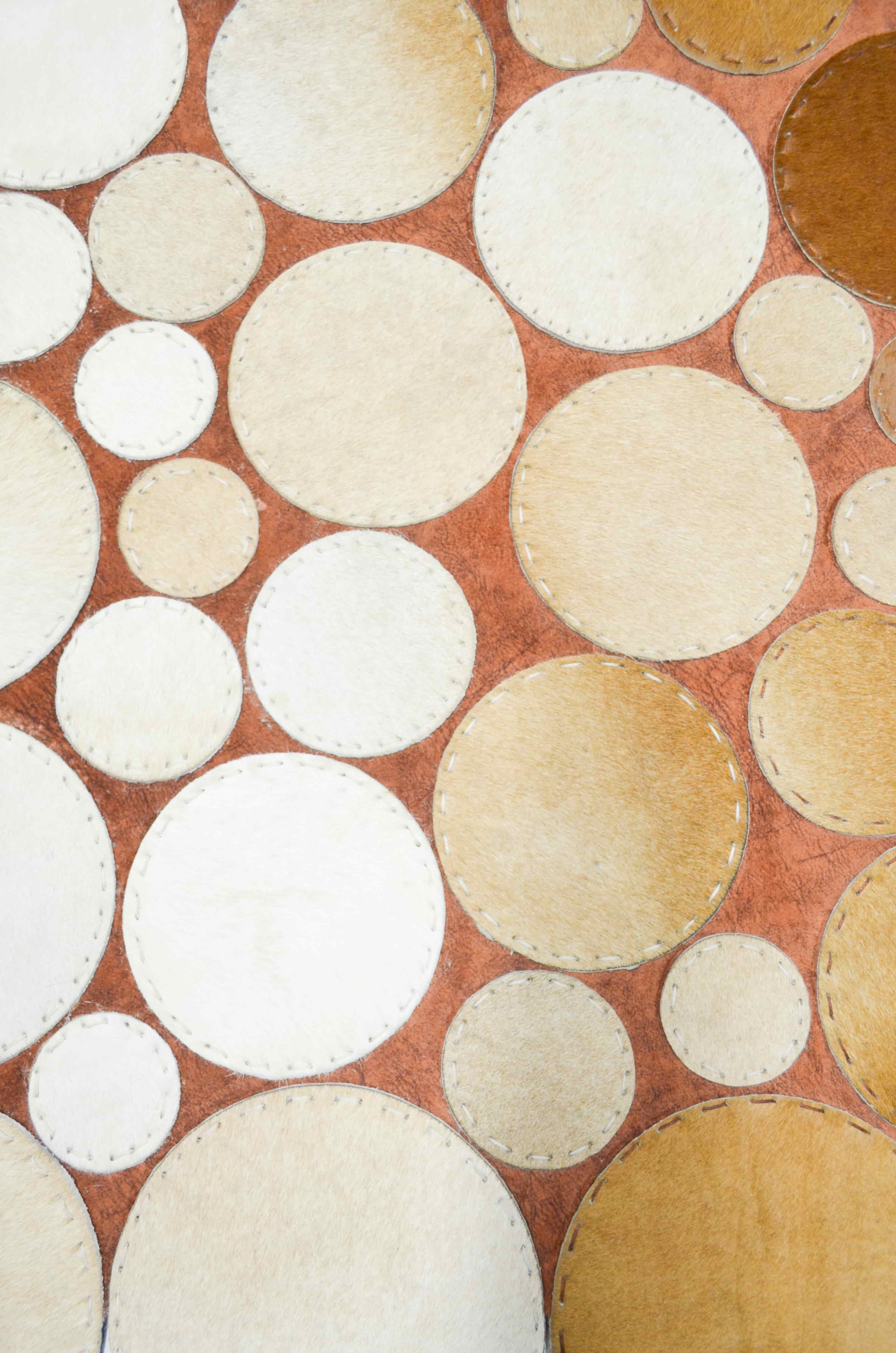 Krem ve Kahverengi Ombre Geçişli Deri Patchwork Halı 120x180 cm (2,16 m²)