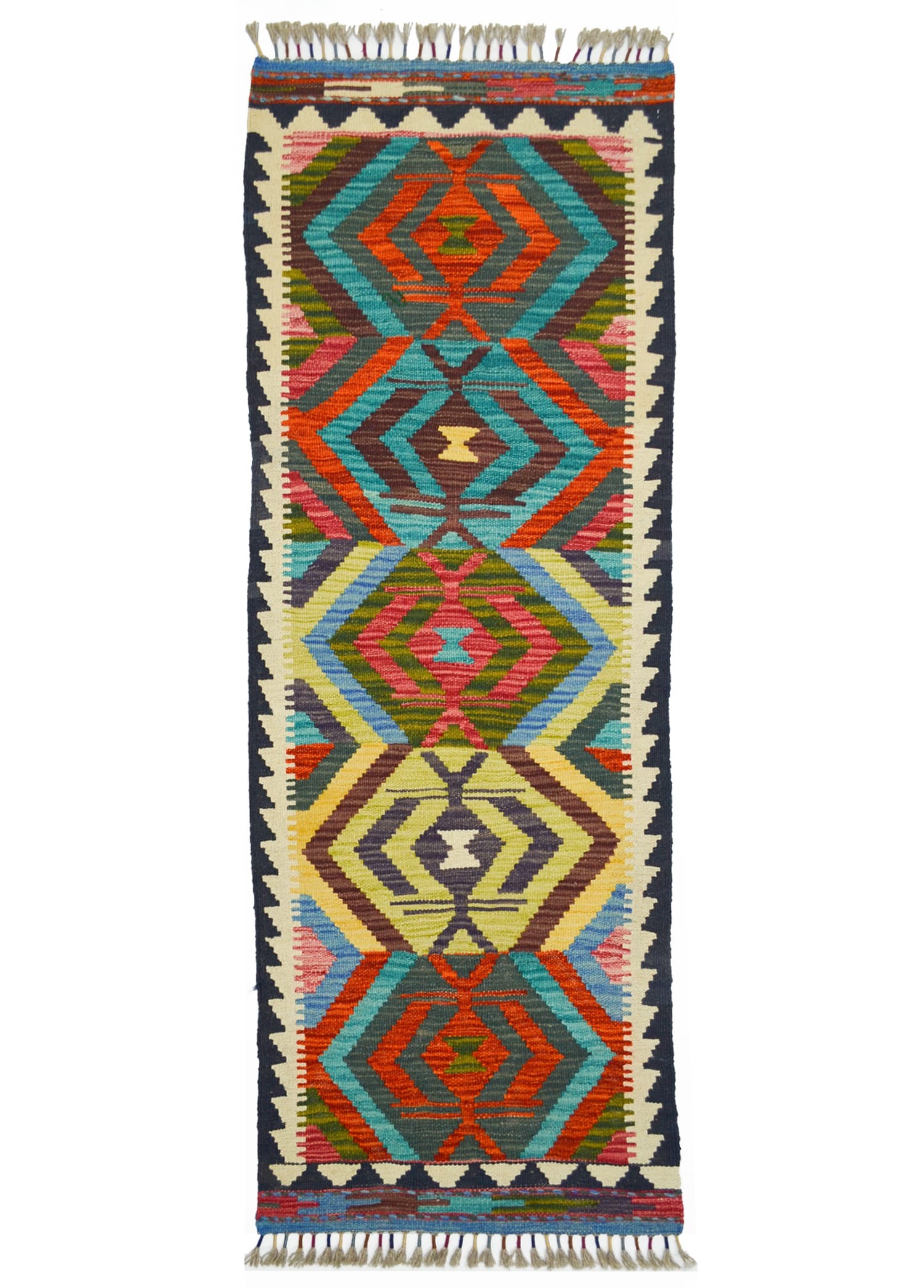 Yün İplikten El Dokuma Afgan Kilim Yolluk 53x155 cm (0.82 m²)
