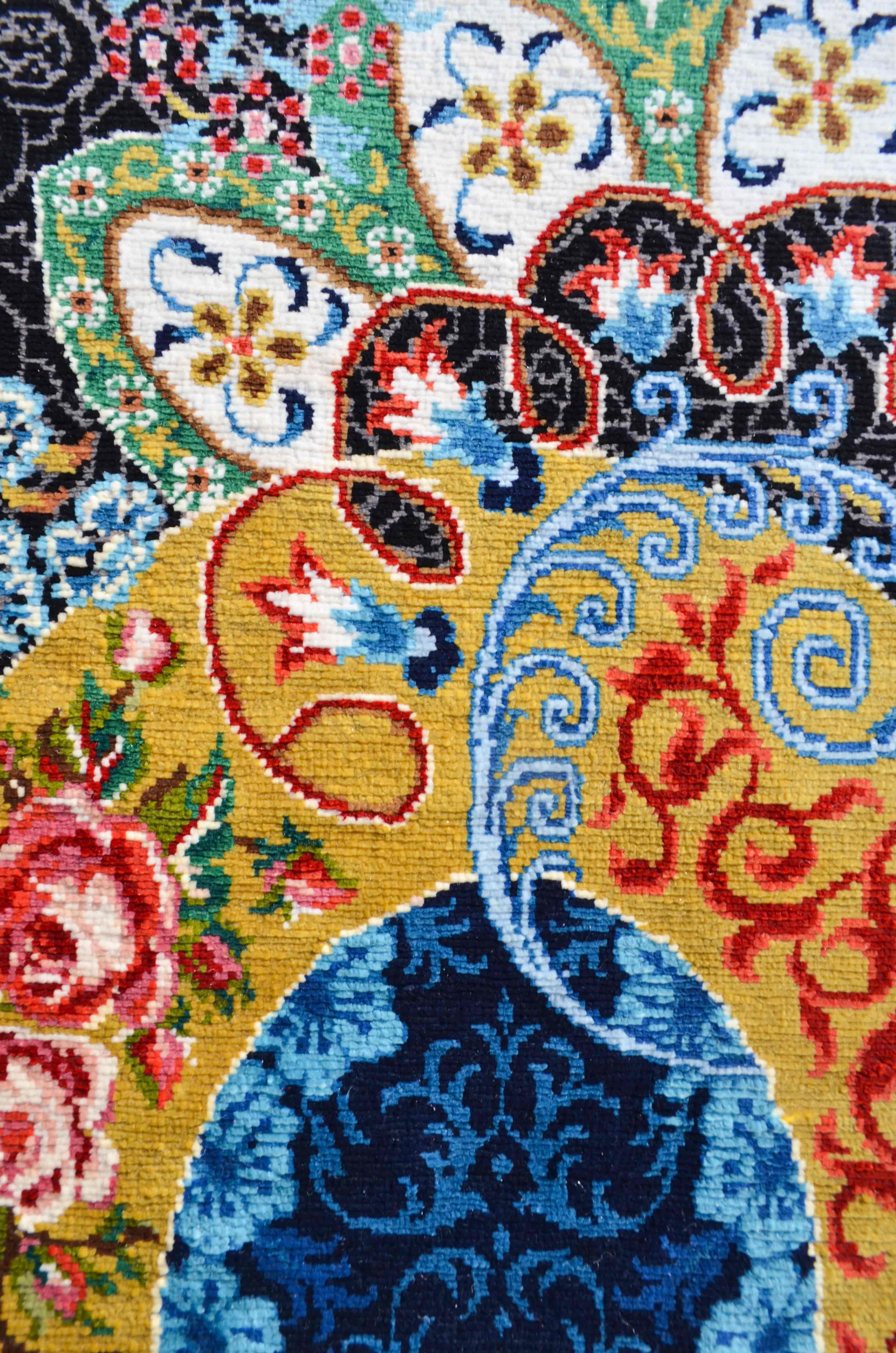 Ezhâr-ı Lâtife Desenli Saf İpek El Dokuma Duvar Halısı (40x58 cm)