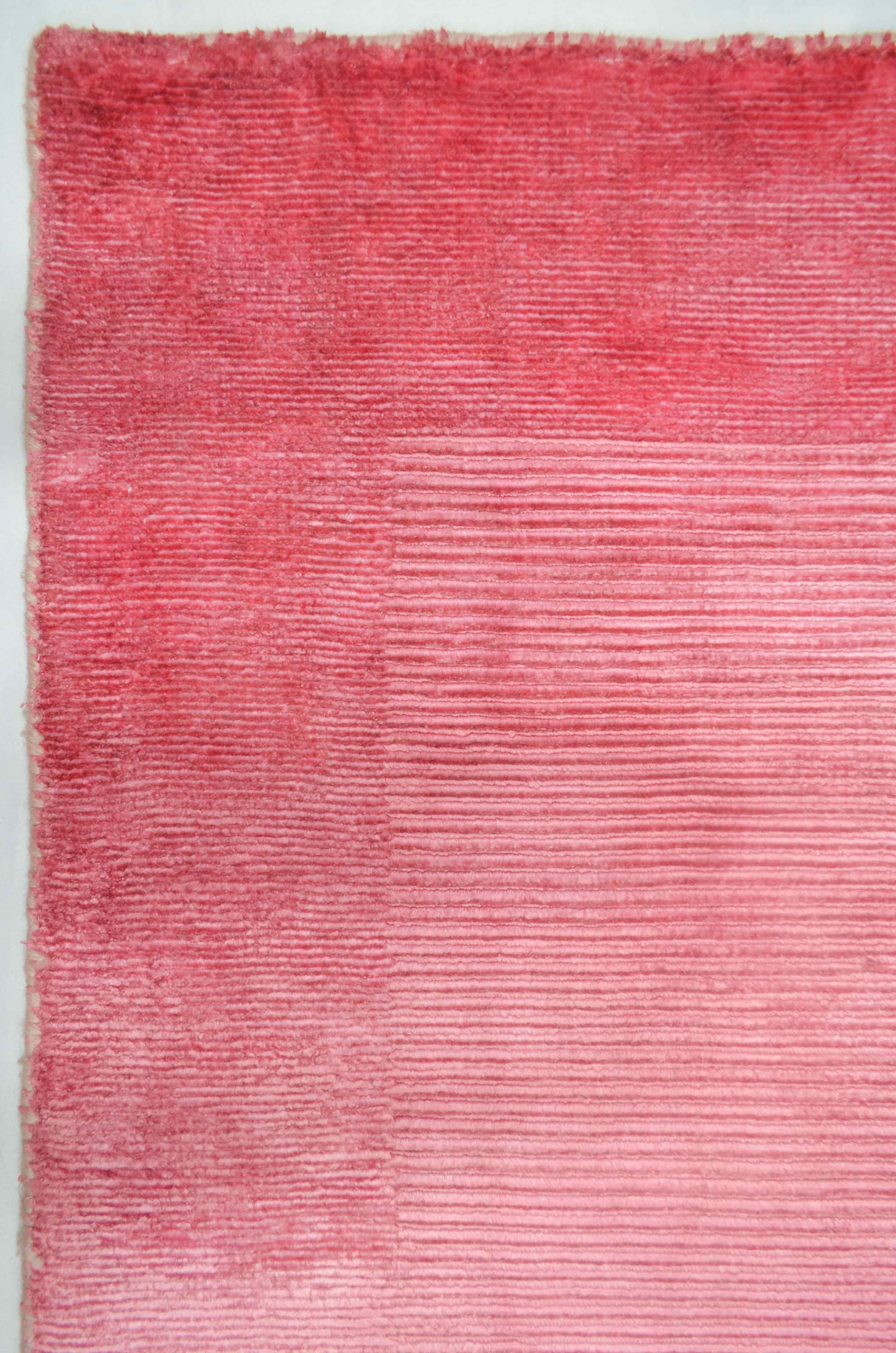 Nüans Pembe Renk Ebruli Desenli Parlak Tuşeli El Dokuma Halı 80x150 cm (1.2 m²)