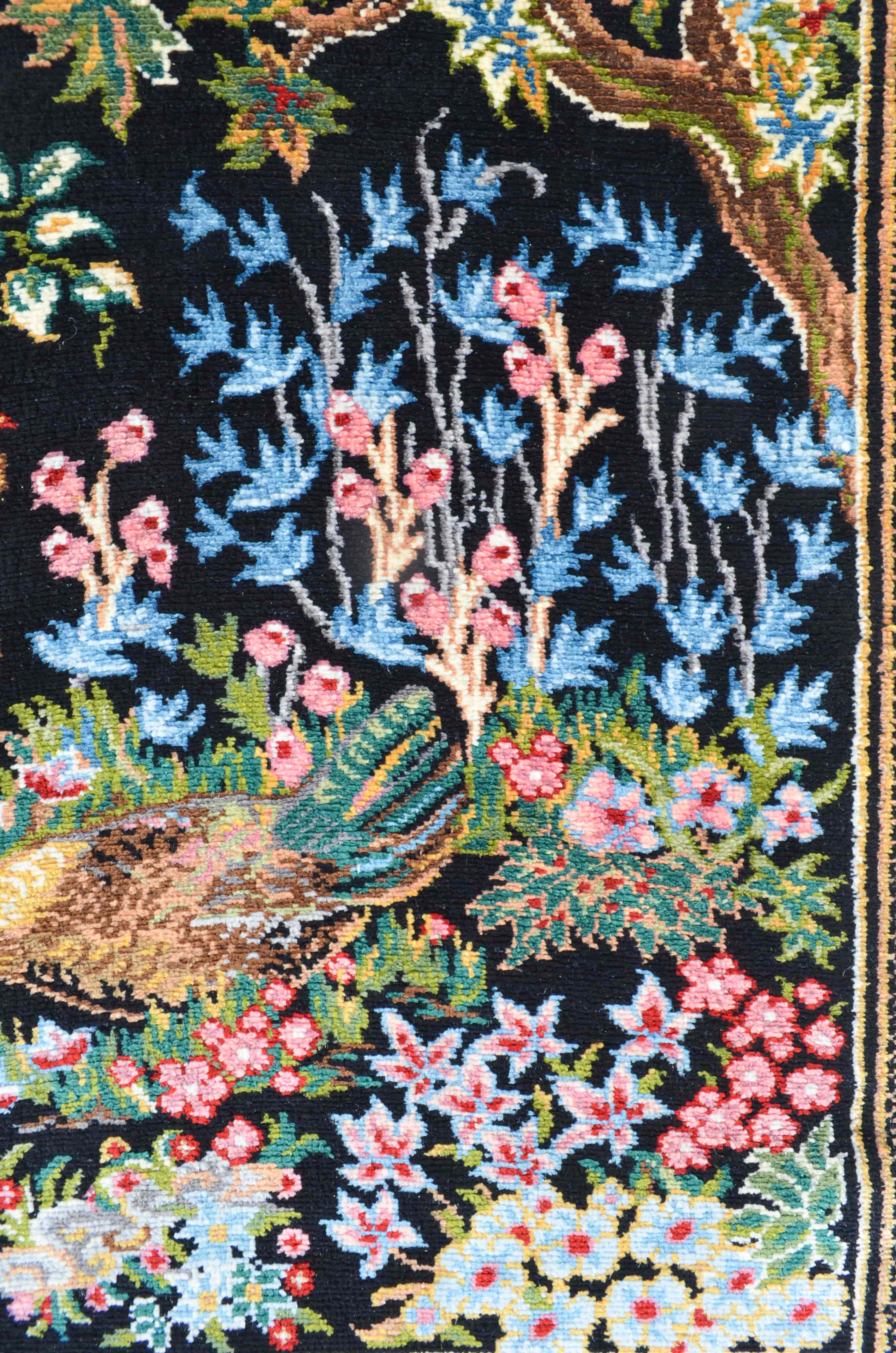 Doğa Tasvirli Saf İpek El Dokuma Duvar Halısı (32x50 cm)