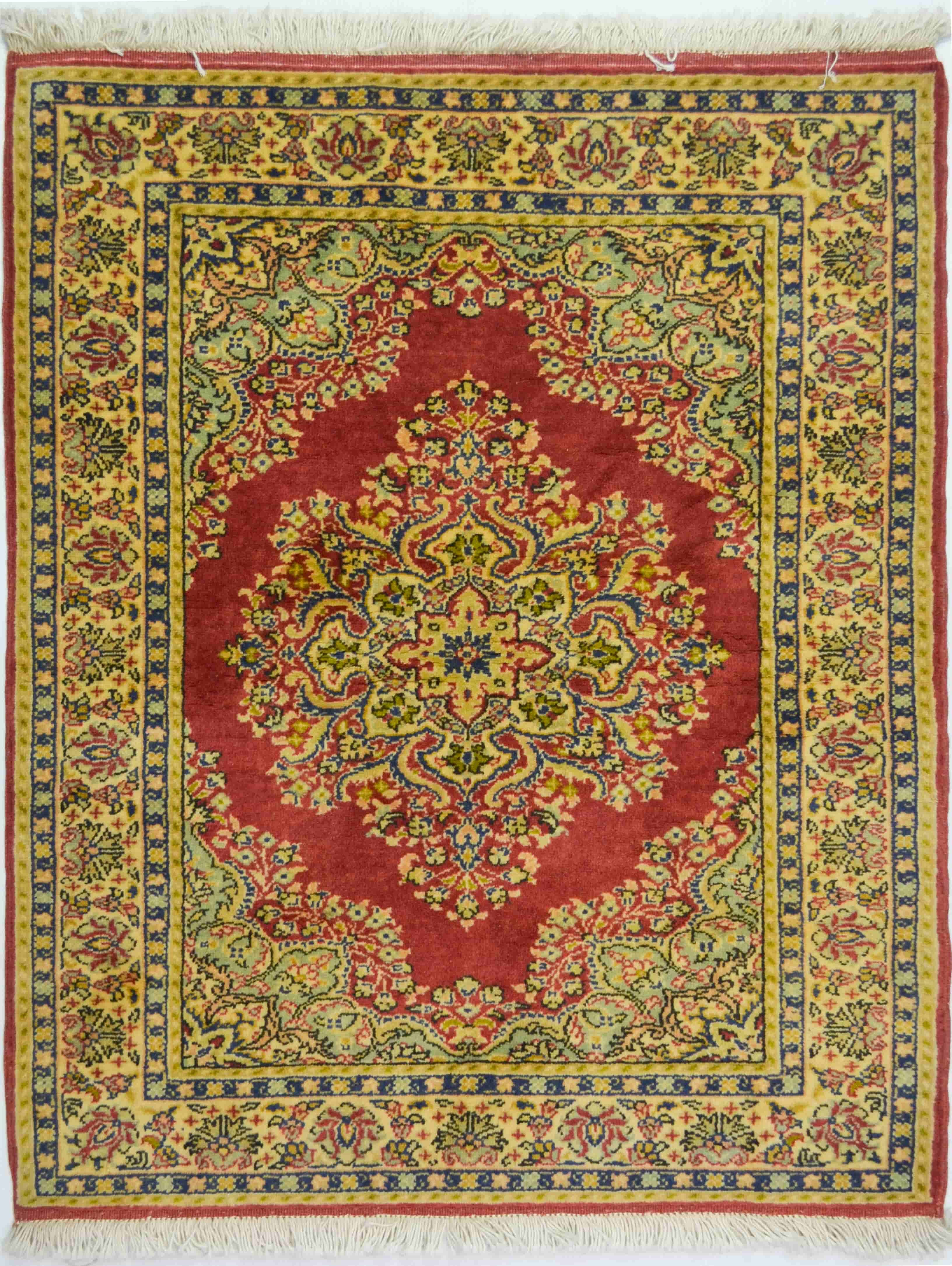 El Dokuma Kırmızı ve Altın Renk Kayseri Bürüngüz Halısı 94x116 cm (1.09 m²)