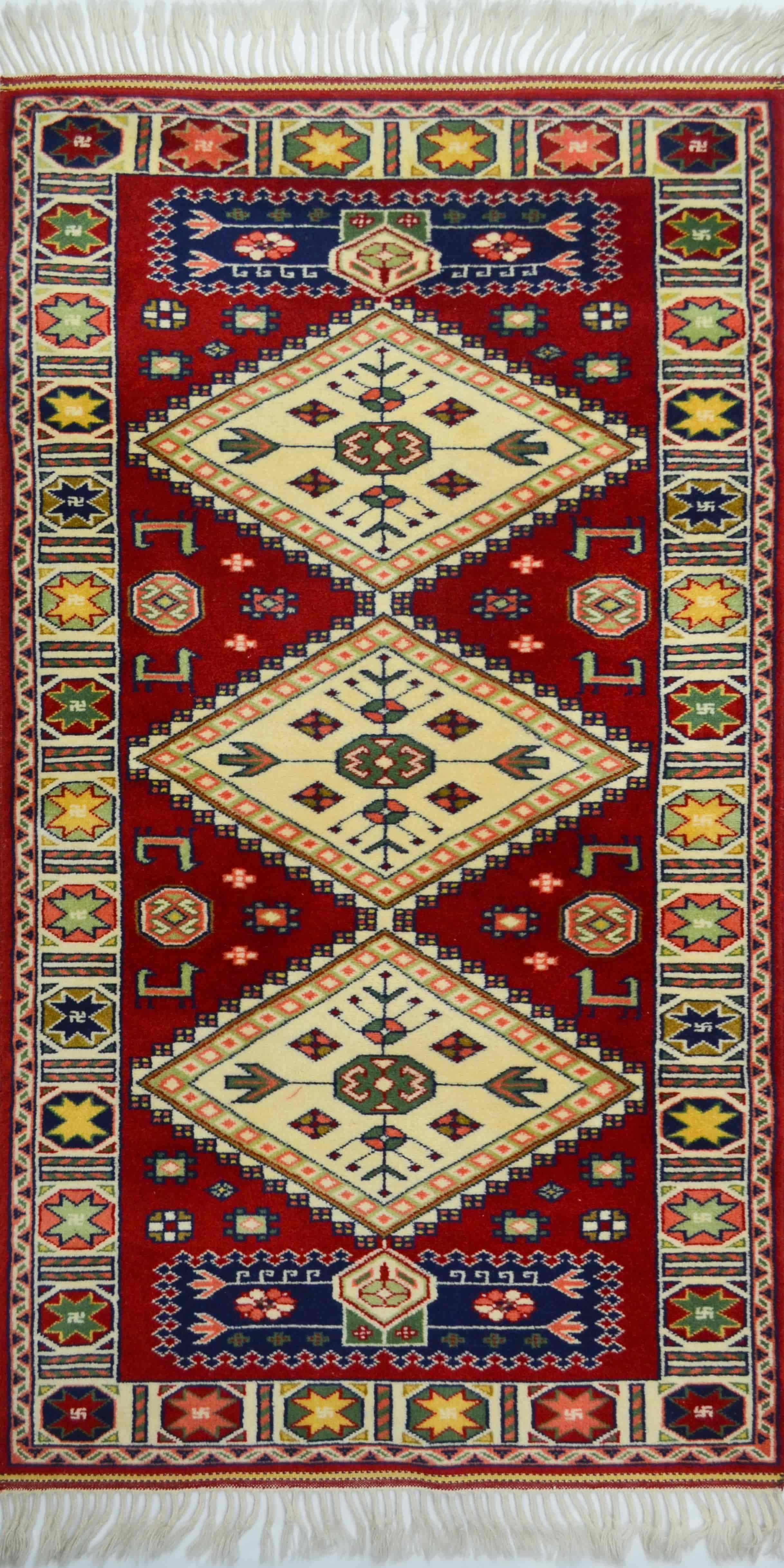 Antik Yörük El Dokuma Halı Krem ve Kırmızı Renk 80x155 cm (1.24 m²)
