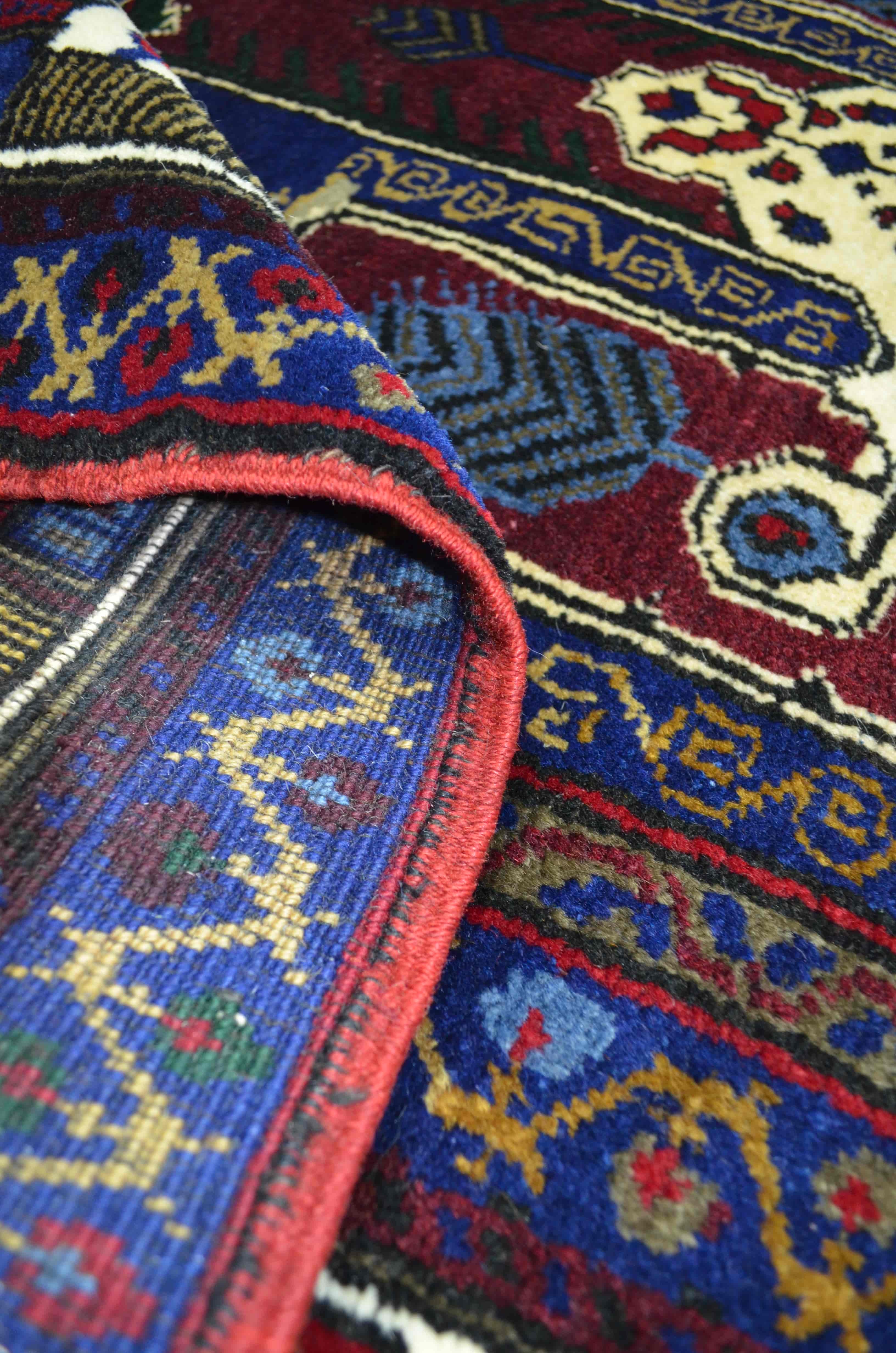 Yahyalı Mihraplı Bordo ve Lacivert Renk El Dokuma Kayseri Halısı 125x207 cm (2.59 m²)