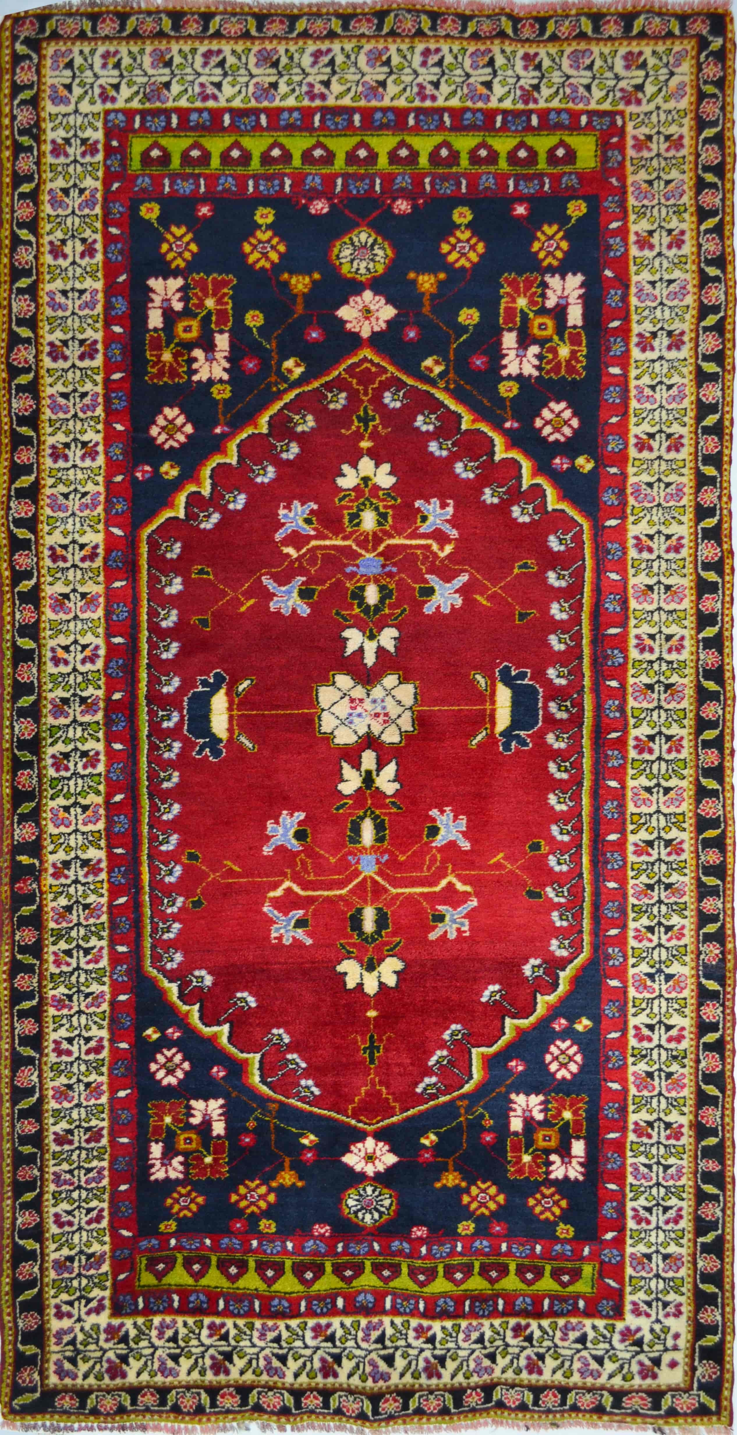 Vintage Konya Karapınar Halısı Kırmızı ve Lacivert Renk 119x237 cm (2.82 m²)