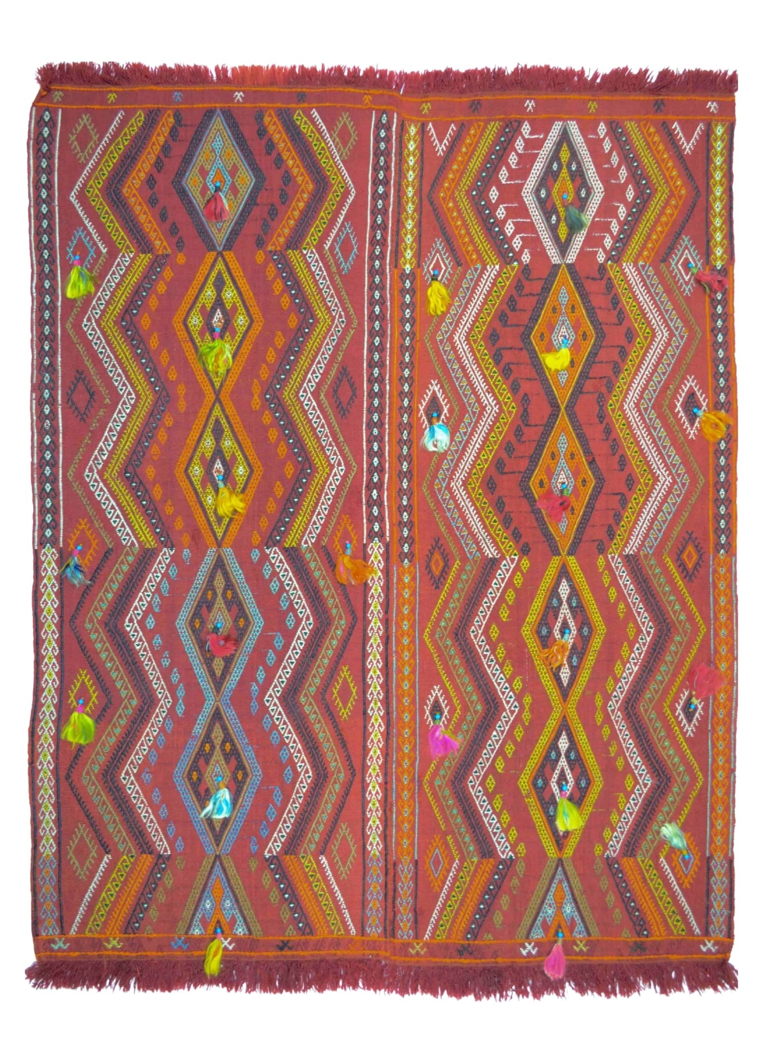 El Dokuma Boncuklu Kırmızı Renk Sivas Cicim Kilim 113x143 cm (1.62 m²)