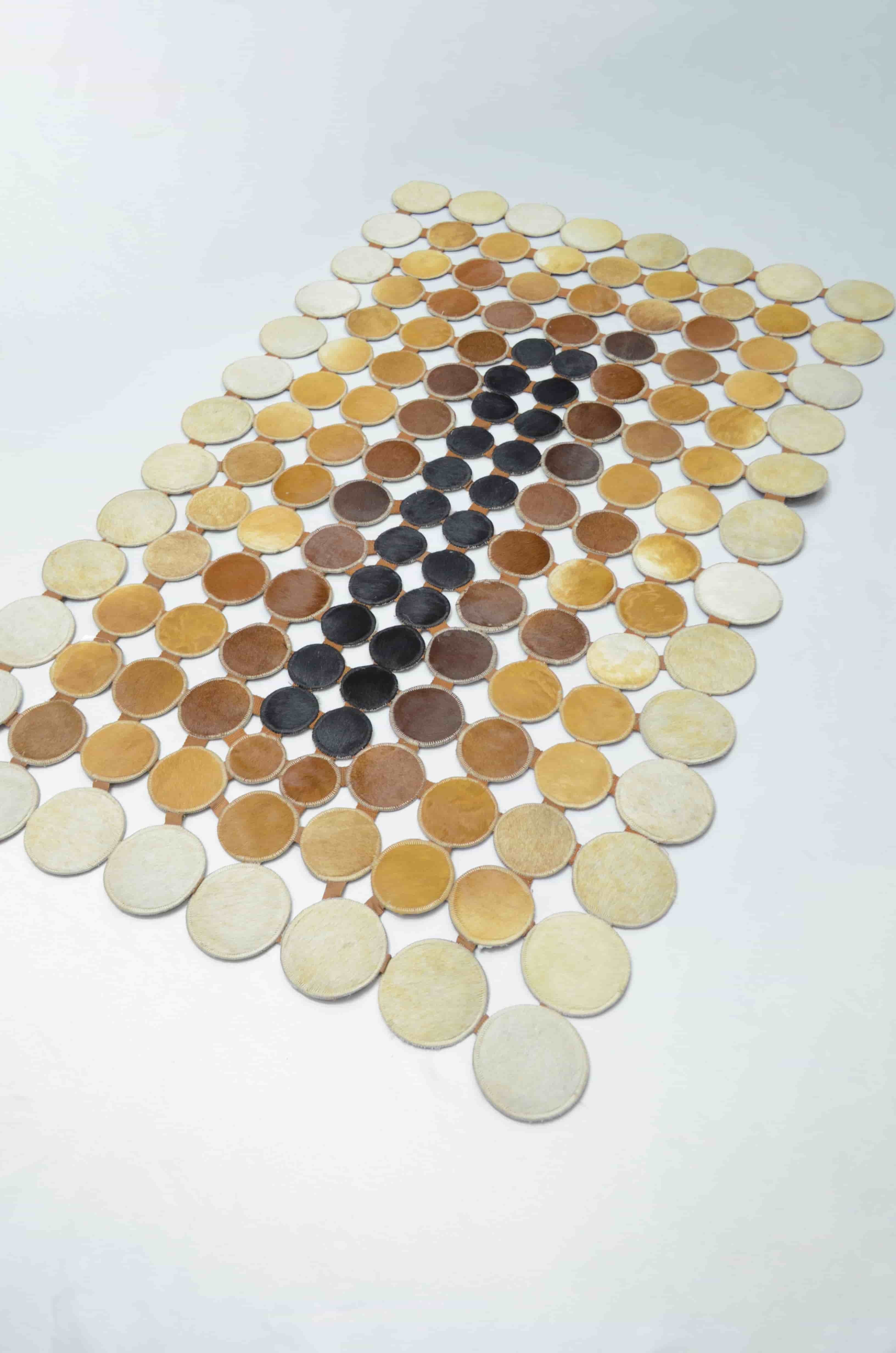 Krem, Kahverengi ve Siyah Renk Ombre Geçişli Deri Patchwork Halı 90x150 cm (1,35 m²)
