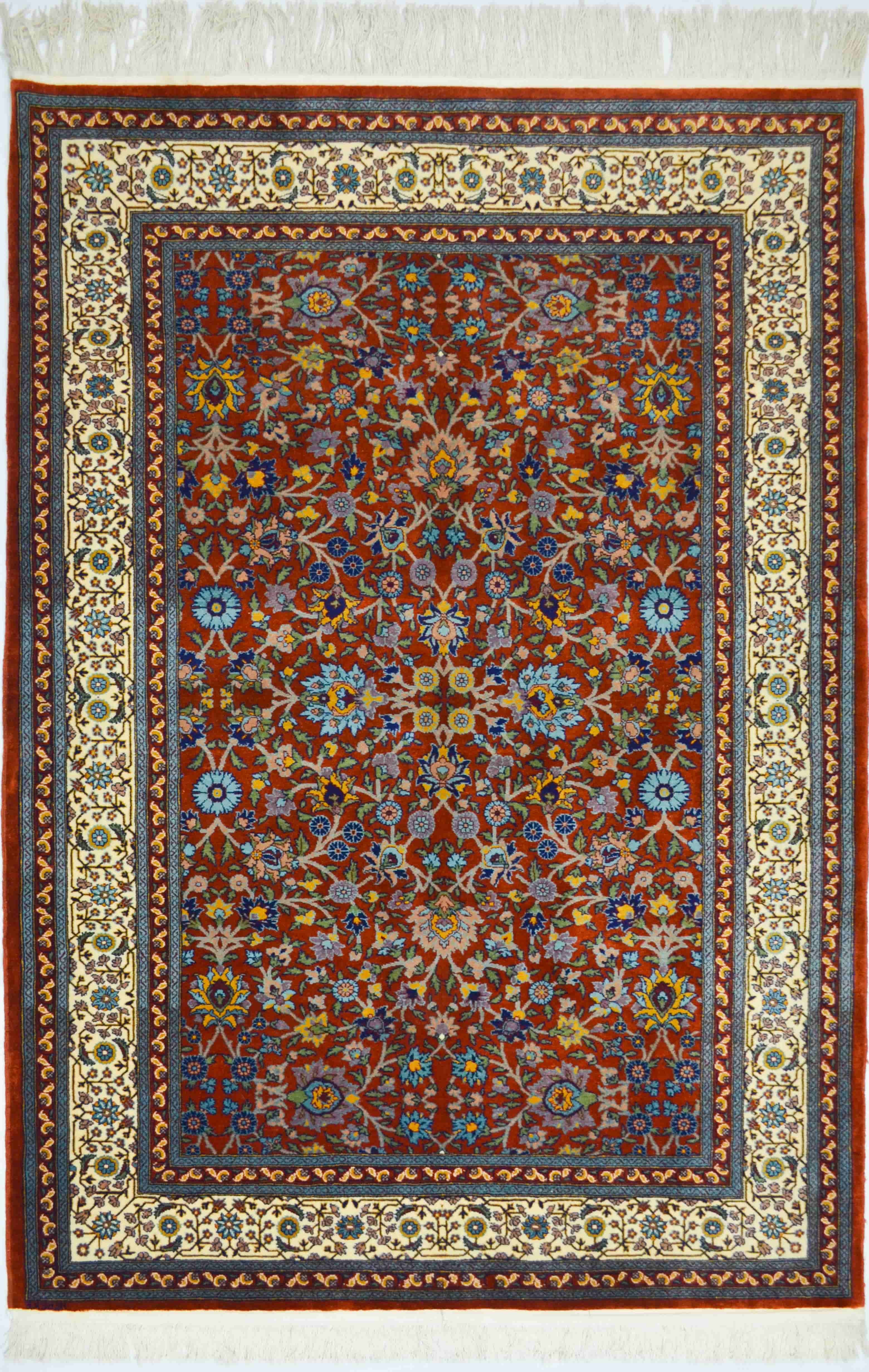 Yedi Dağın Çiçeği Desenli Bordo Renk El Dokuma Hereke Halısı 132x207 cm (2.73 m²)