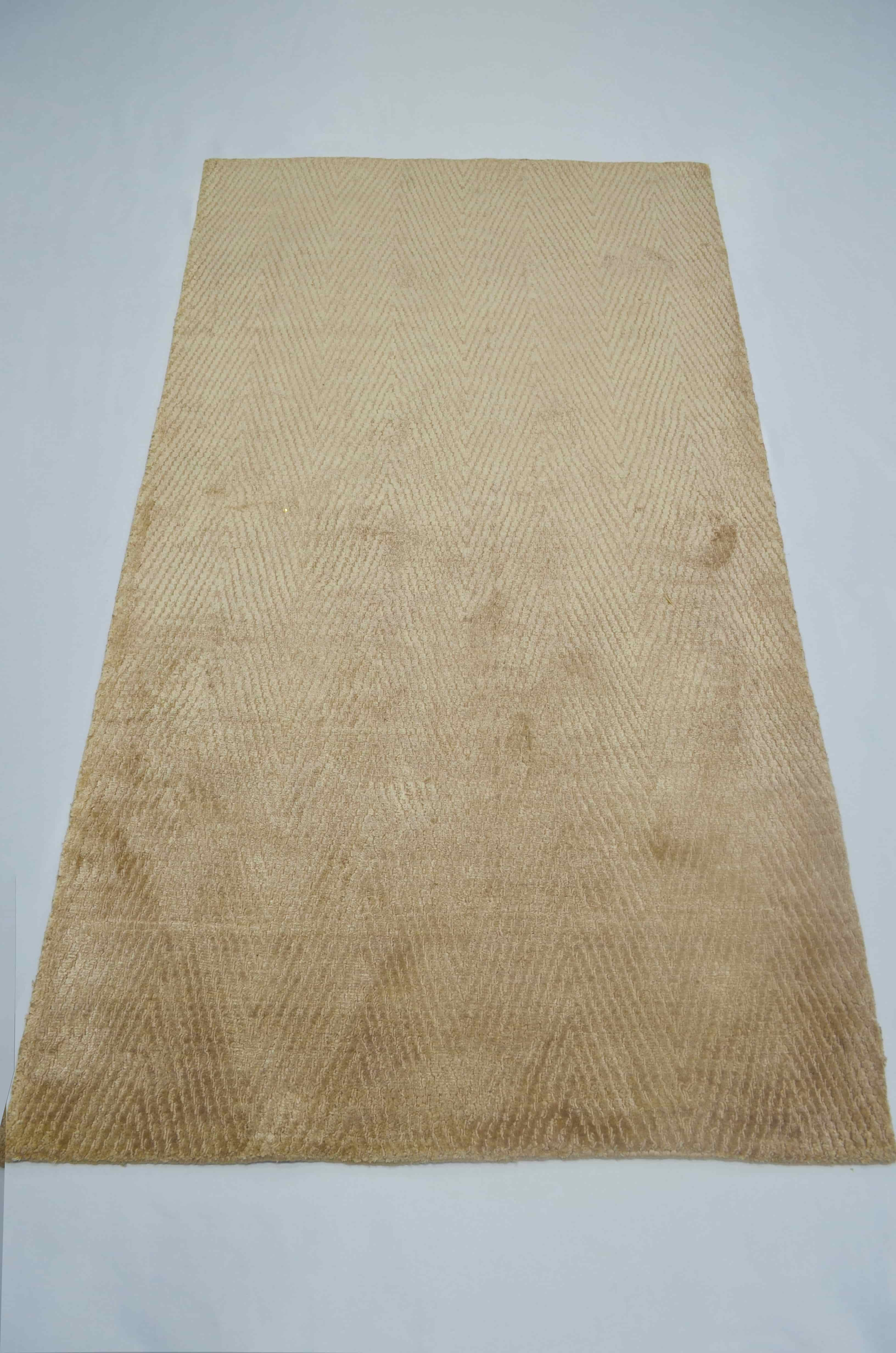 Nüans Kahverengi İpek Görünümlü Zigzag Desenli Viskoz Modern El Dokuma Halı 80x150 cm (1.2 m²)