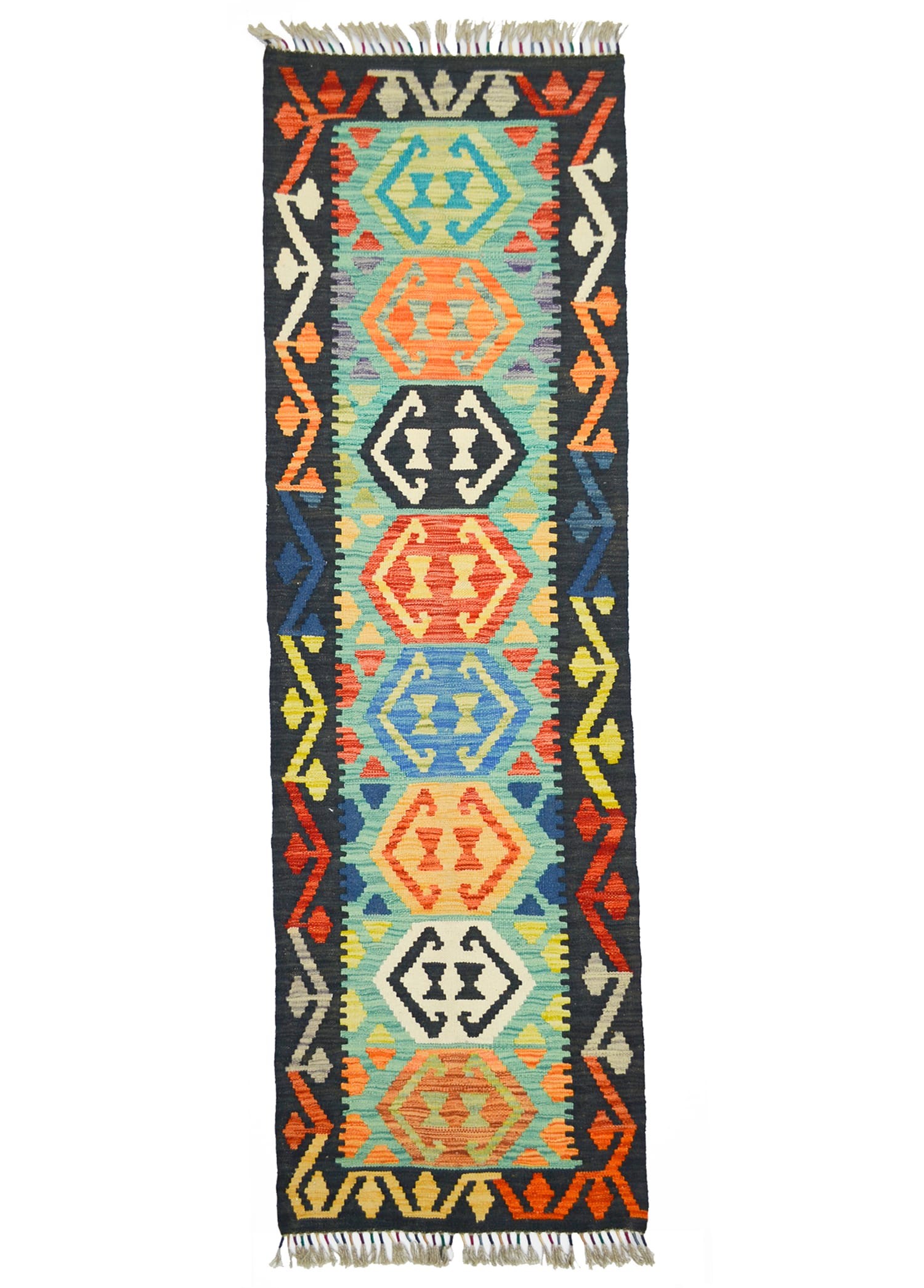 Yün İplikten El Dokuma Afgan Kilim Yolluk 62x195 cm (1.21 m²)