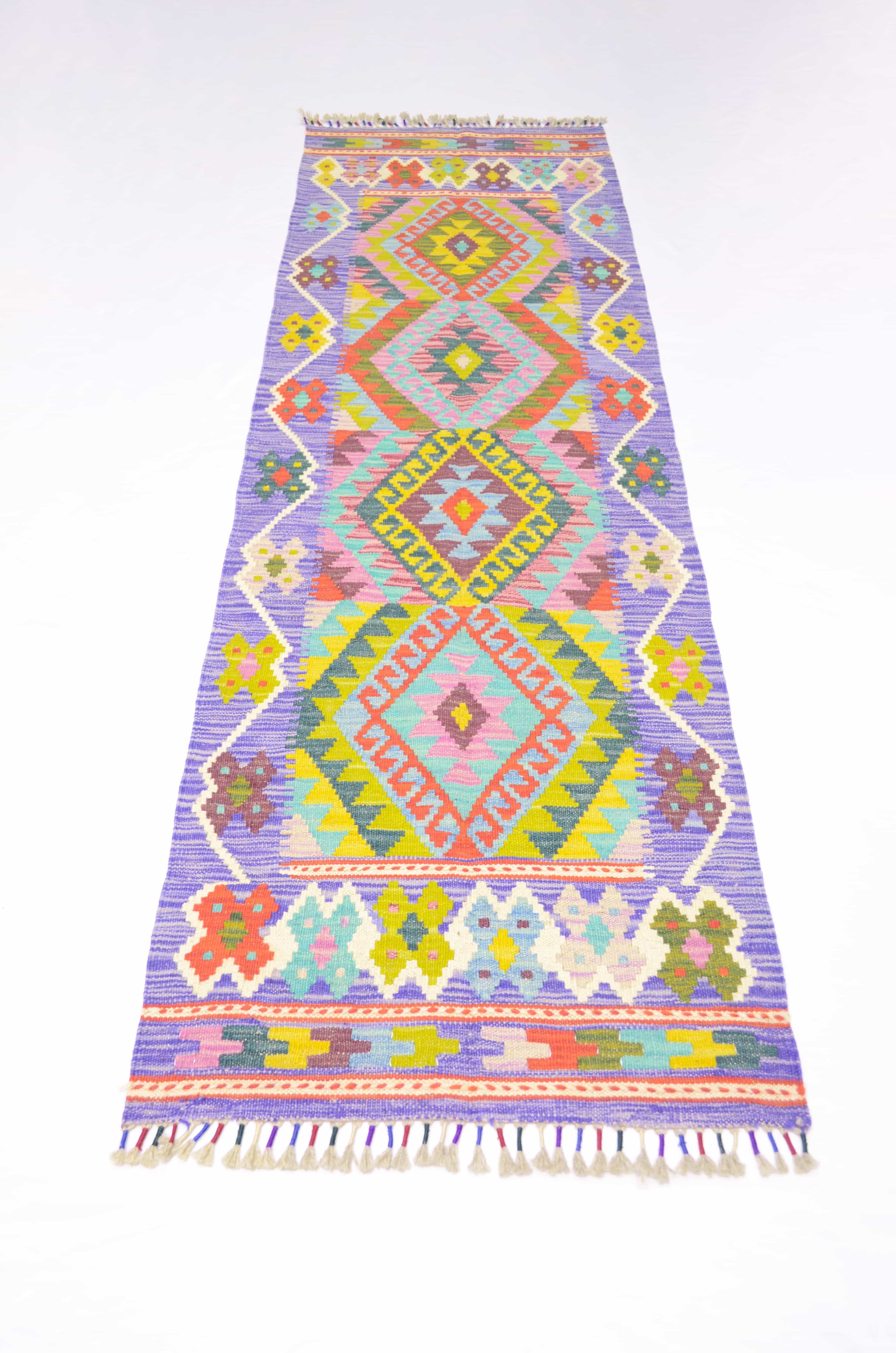 Yün İplikten El Dokuma Mor Renk Afgan Kilim Yolluk 67x212 cm (1.42 m²)
