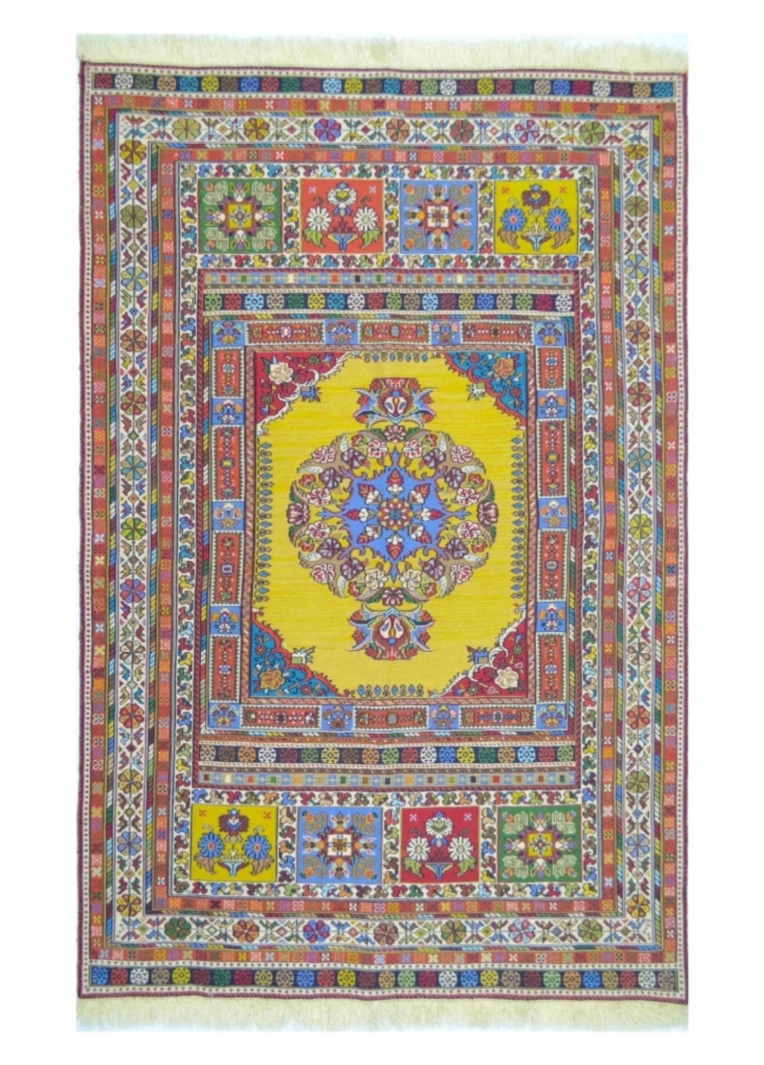 El Dokuma Sarı Renk İran Sumak Kilim 100x150 cm (1.5 m²)