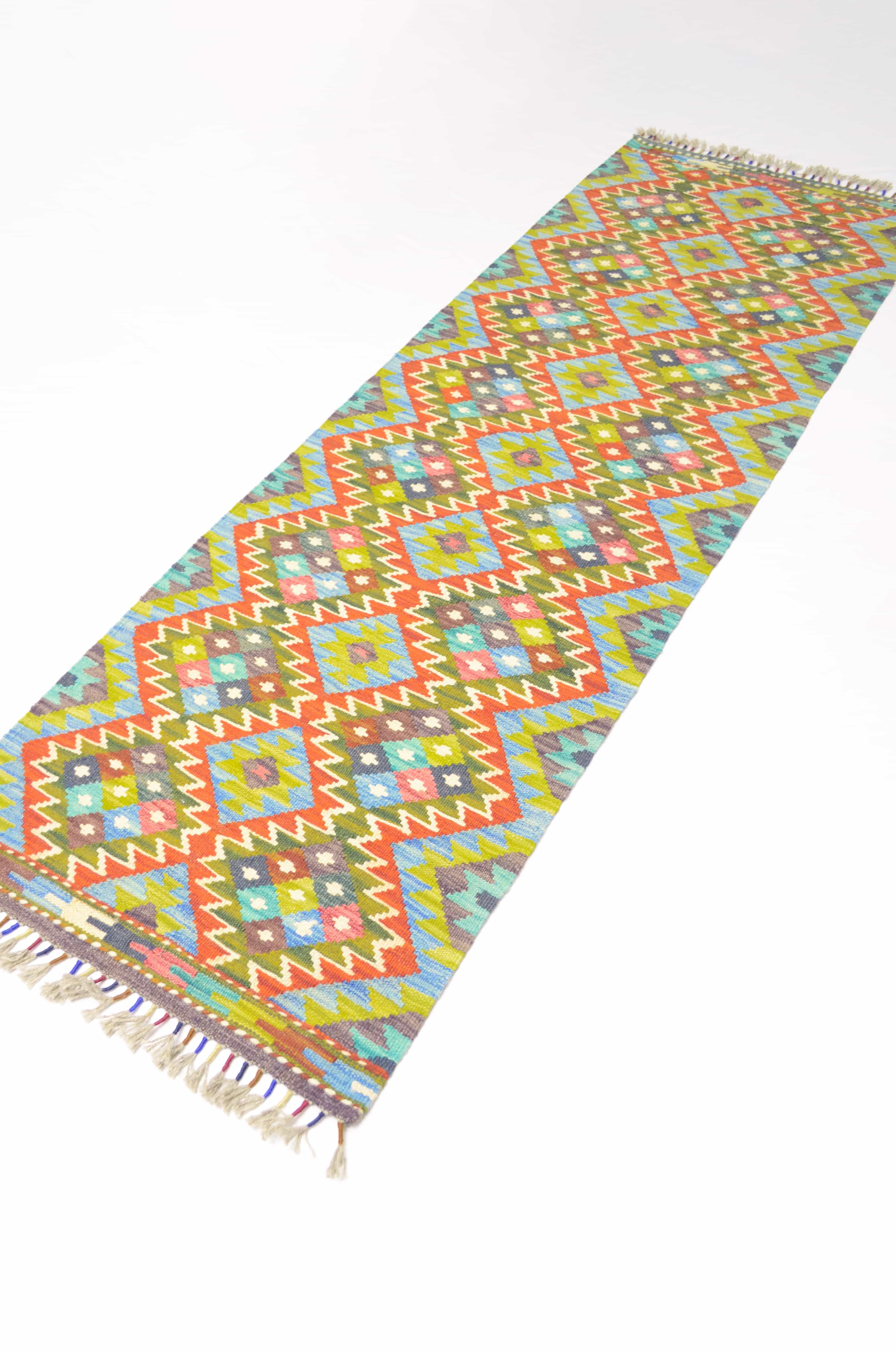 Yün İplikten El Dokuma Afgan Kilim Yolluk 64x201 cm (1.29 m²)