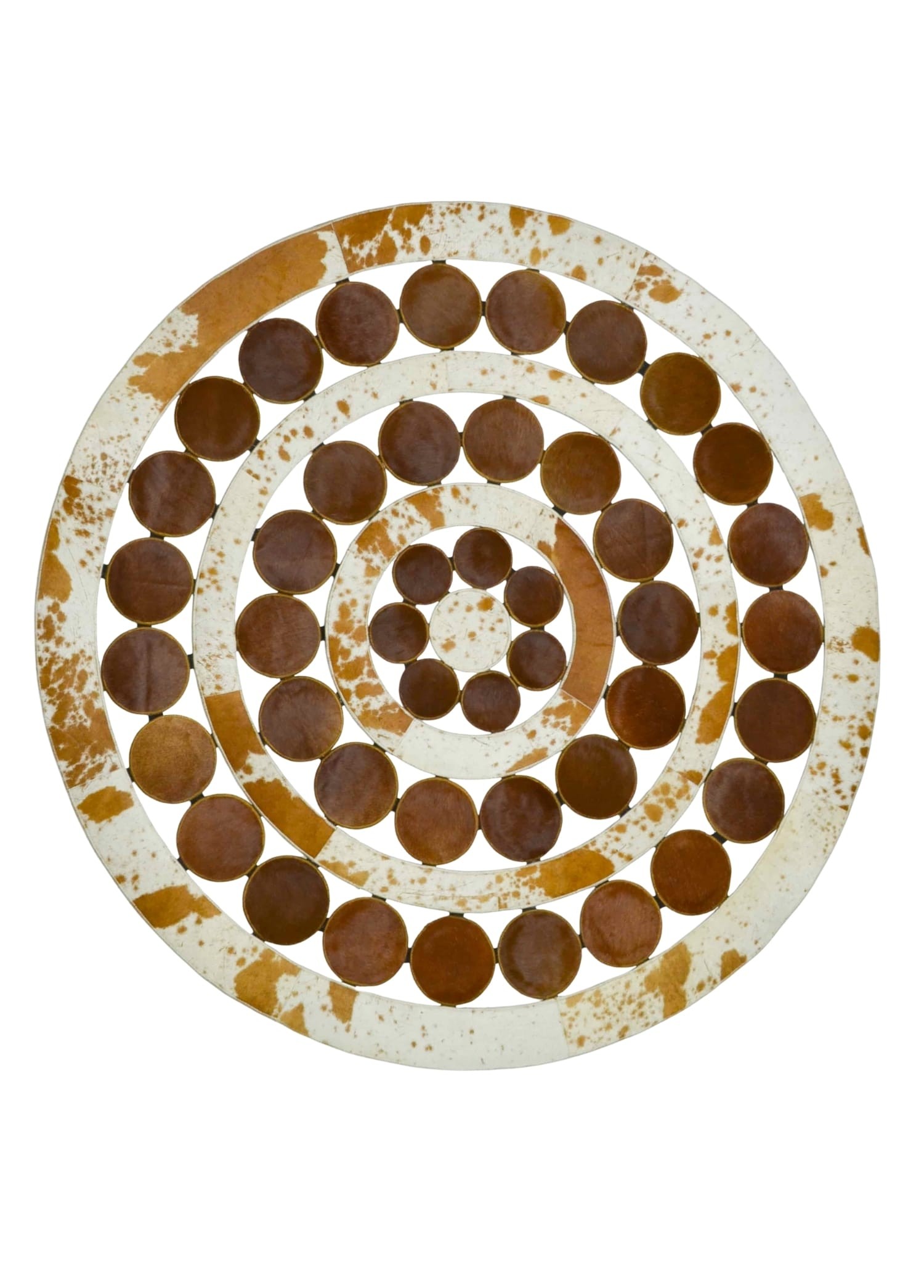 Krem ve Kahverengi Yuvarlak Deri Patchwork Halı 150x150 cm (2,25 m²)
