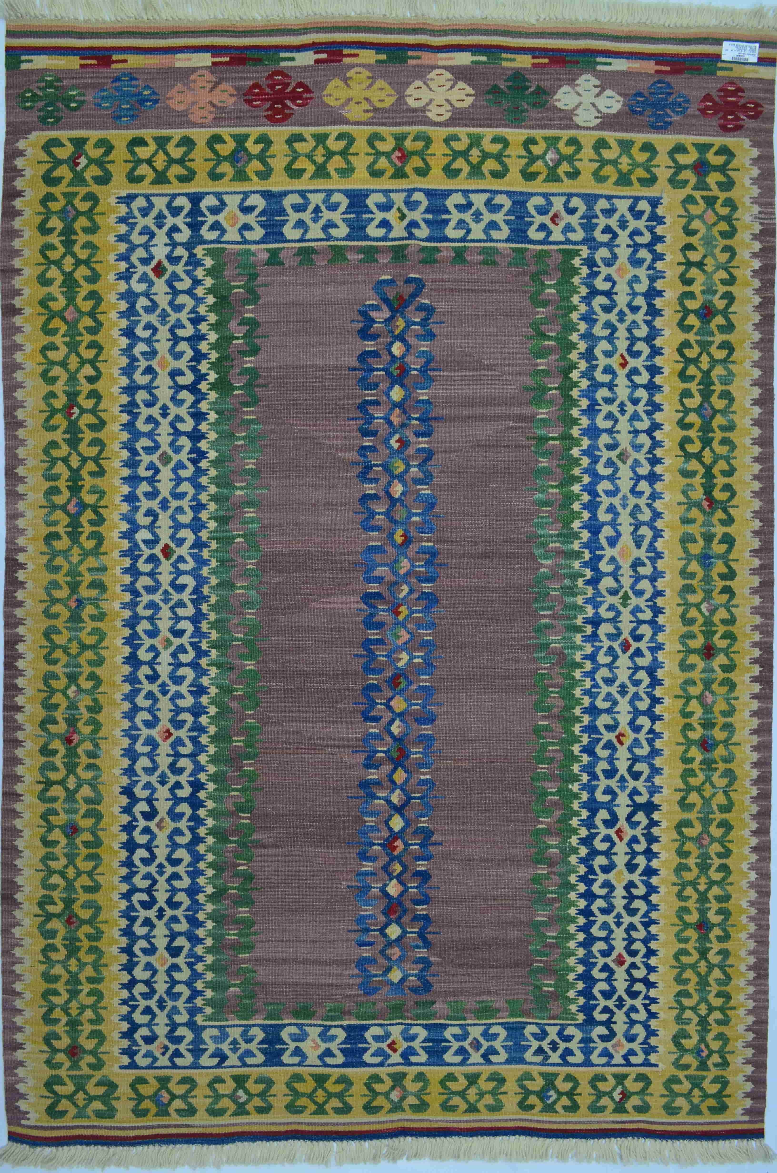 El Dokuma Renkli Kirmen Yünü ve Doğal Kök Boya Kilim 120x180 cm (2.16 m²)