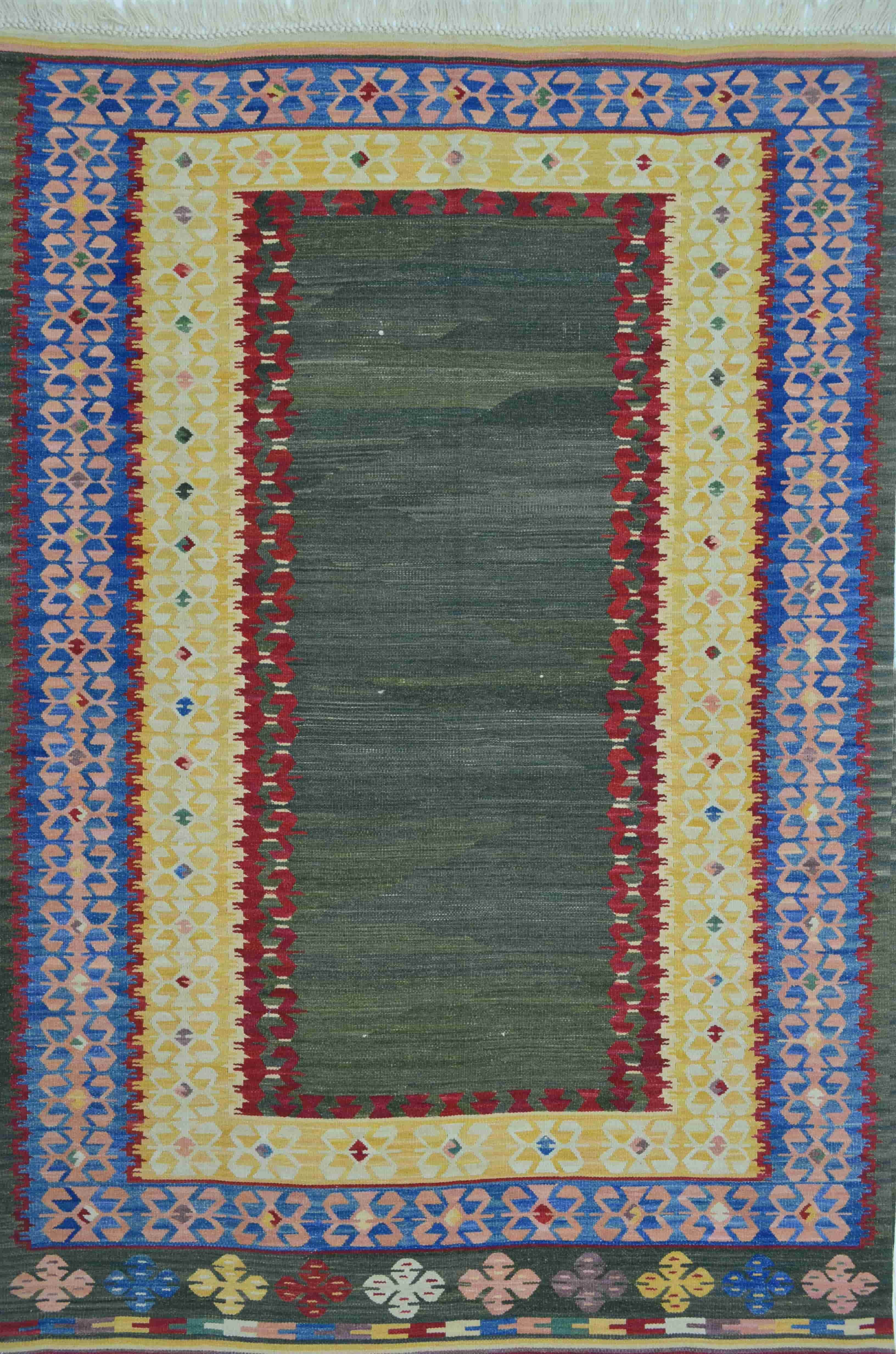 El Dokuma Renkli Kirmen Yünü ve Doğal Kök Boya Kilim 120x180 cm (2.16 m²)