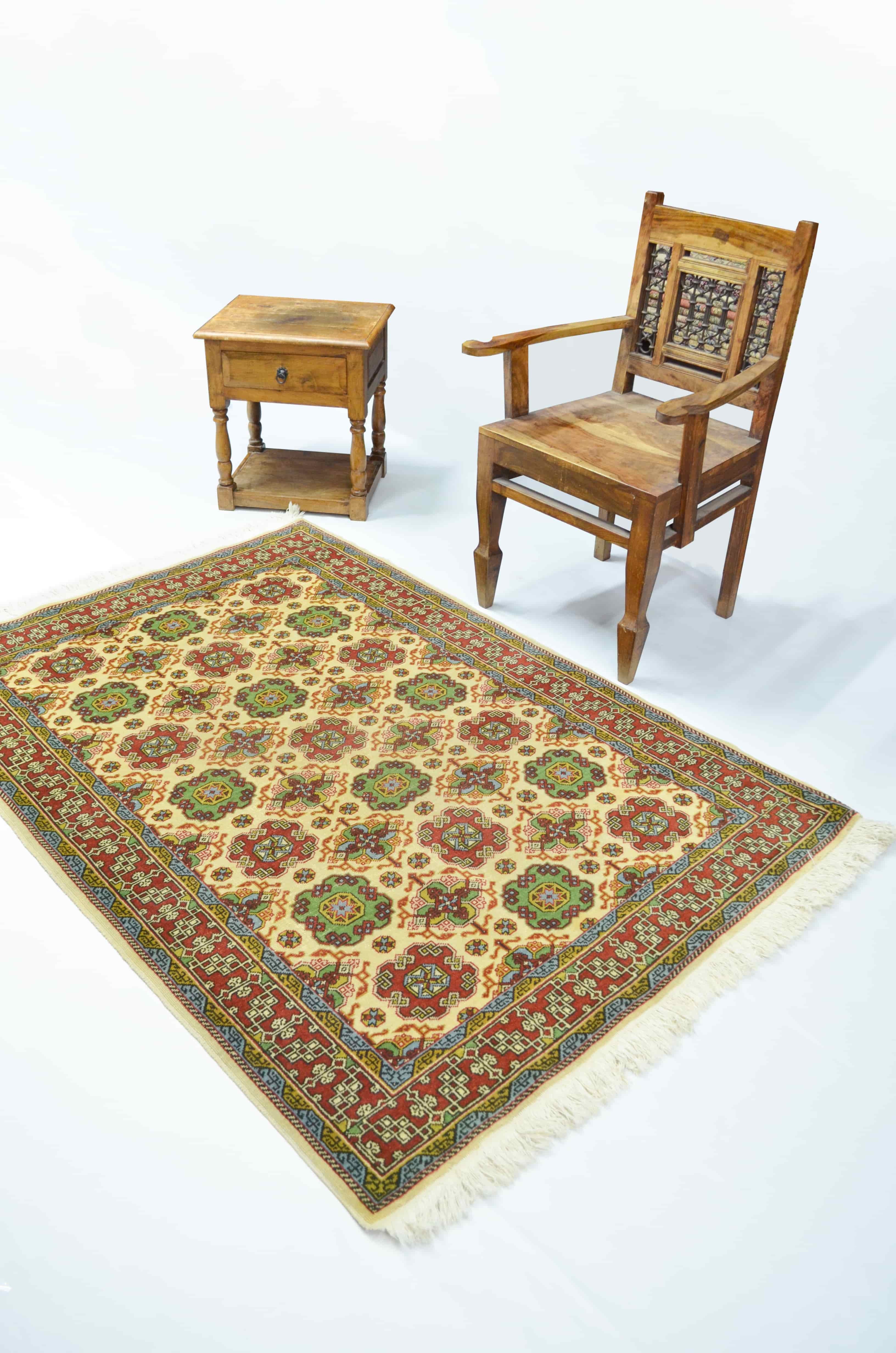 Vintage Buhara Desenli Yünden El Dokuma Hereke Halısı 119x167 cm (1.99 m²)