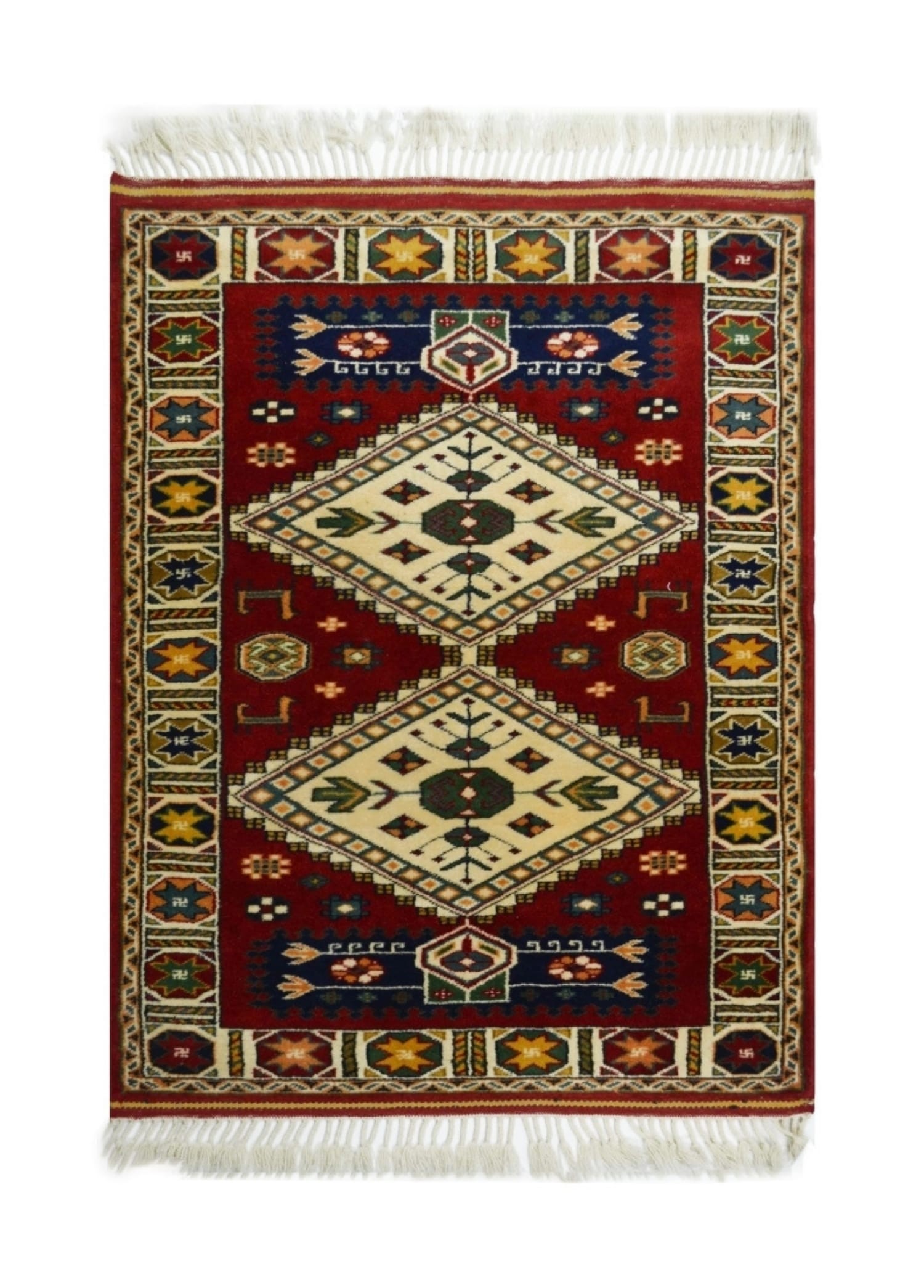 Antik Yörük El Dokuma Halısı Krem ve Kırmızı Renk 78x124 cm (0.96 m²)