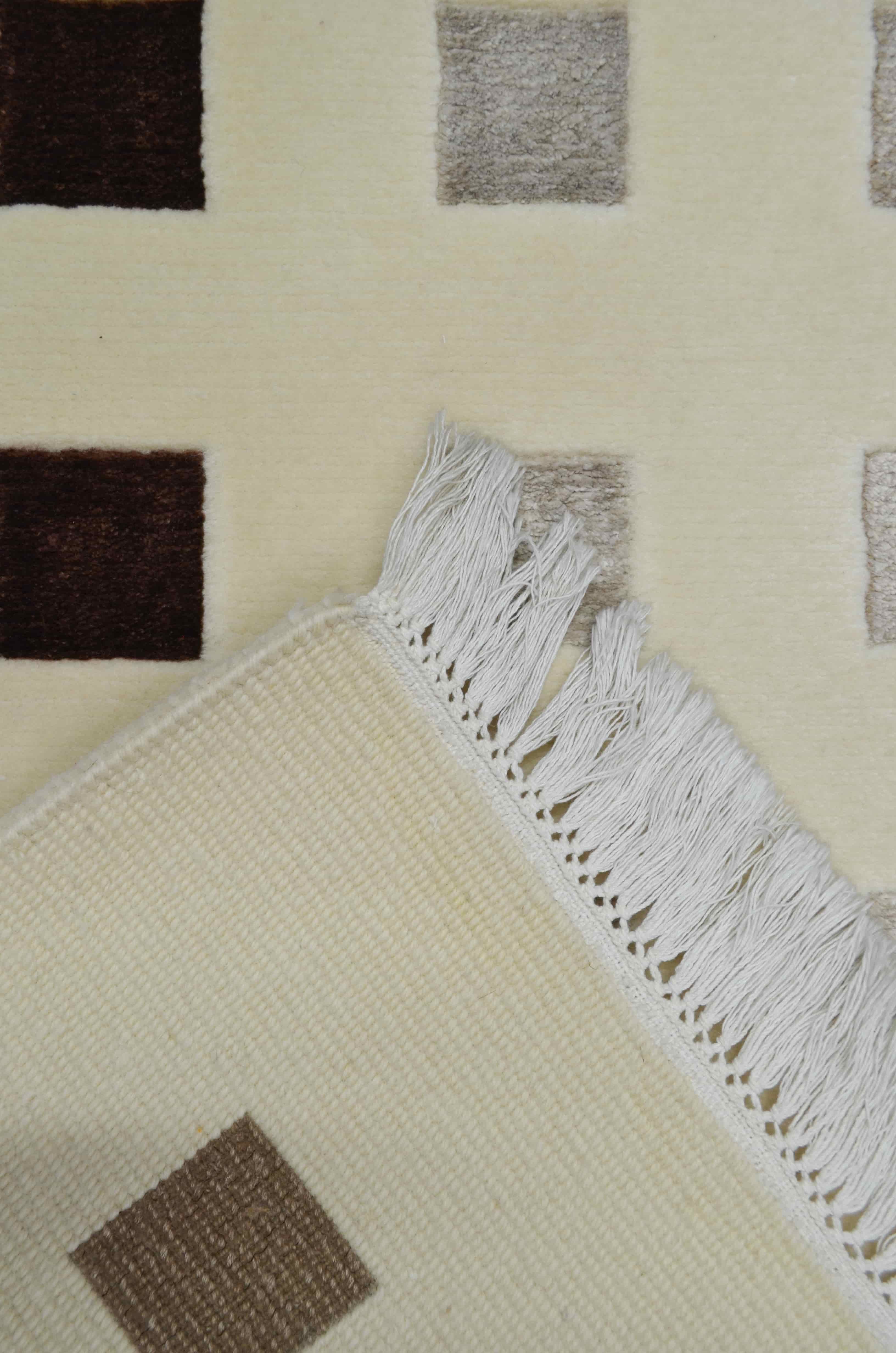 Yüksek Kalite Yünden El Dokuma Krem Renk Nepal Halısı 80x150 cm (1.2 m²)