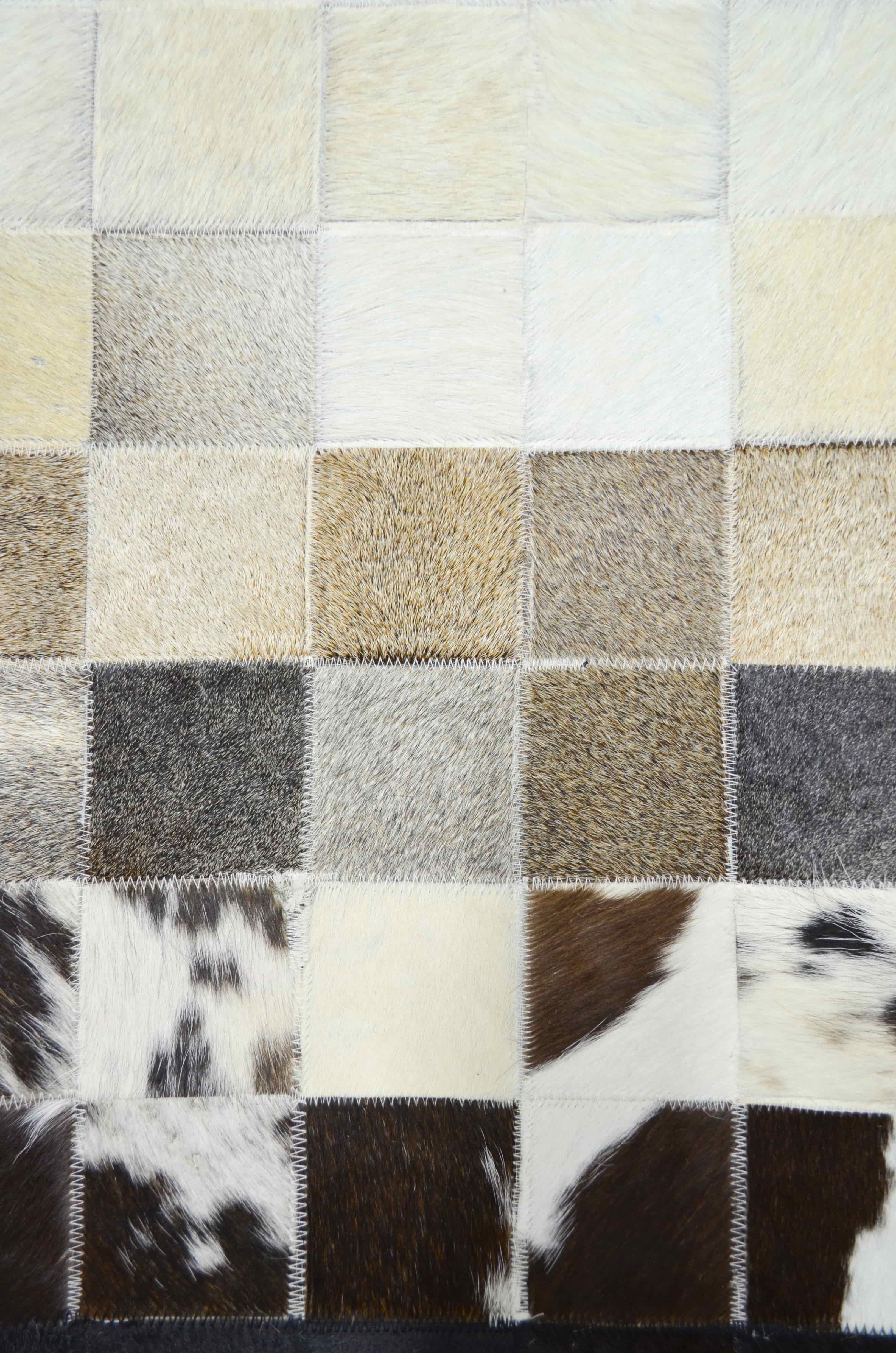 Siyah ve Beyaz Renk Ombre Geçişli Yuvarlak Deri Patchwork Halı 160x160 cm (2,56 m²)