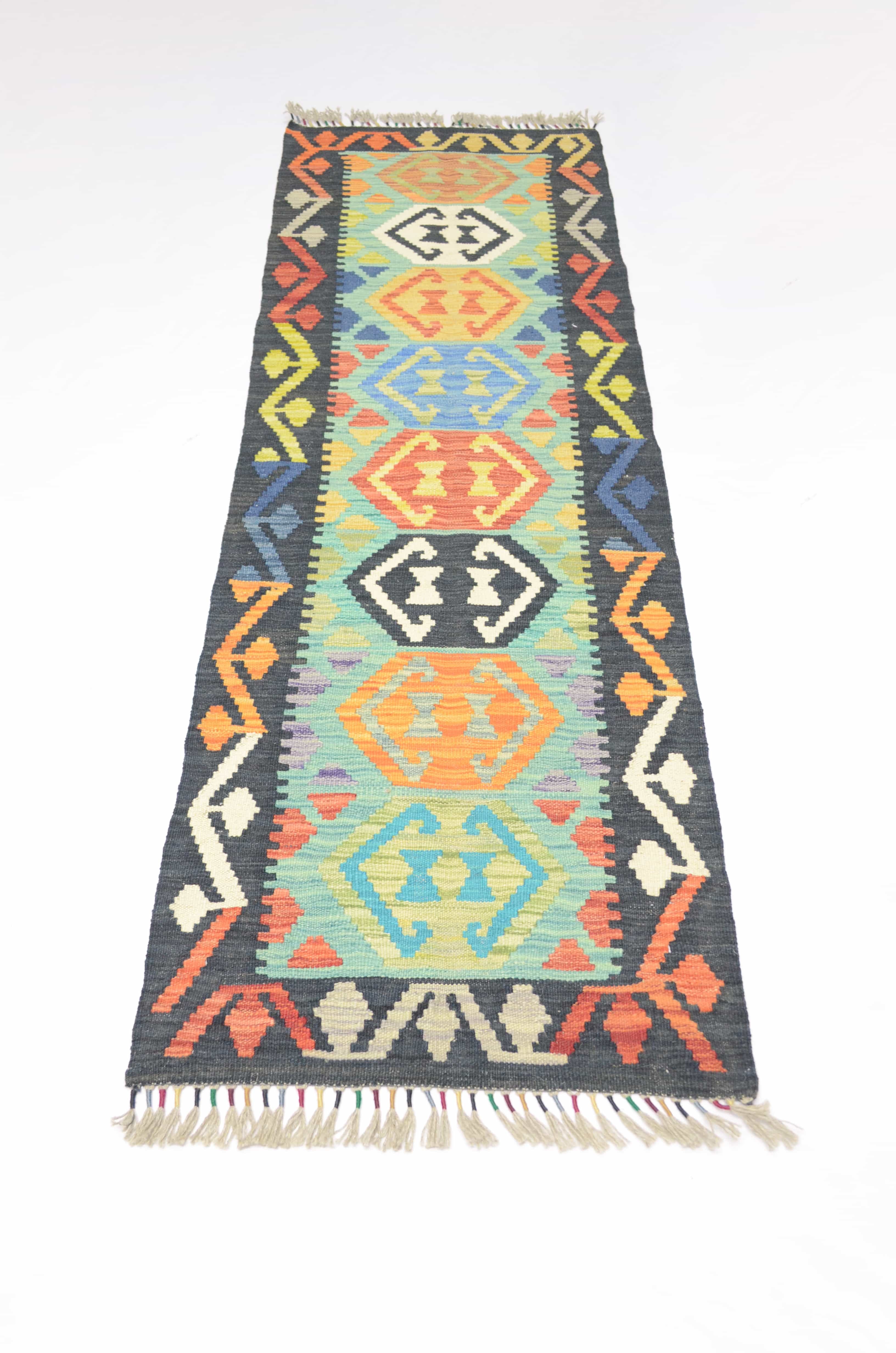 Yün İplikten El Dokuma Afgan Kilim Yolluk 62x195 cm (1.21 m²)