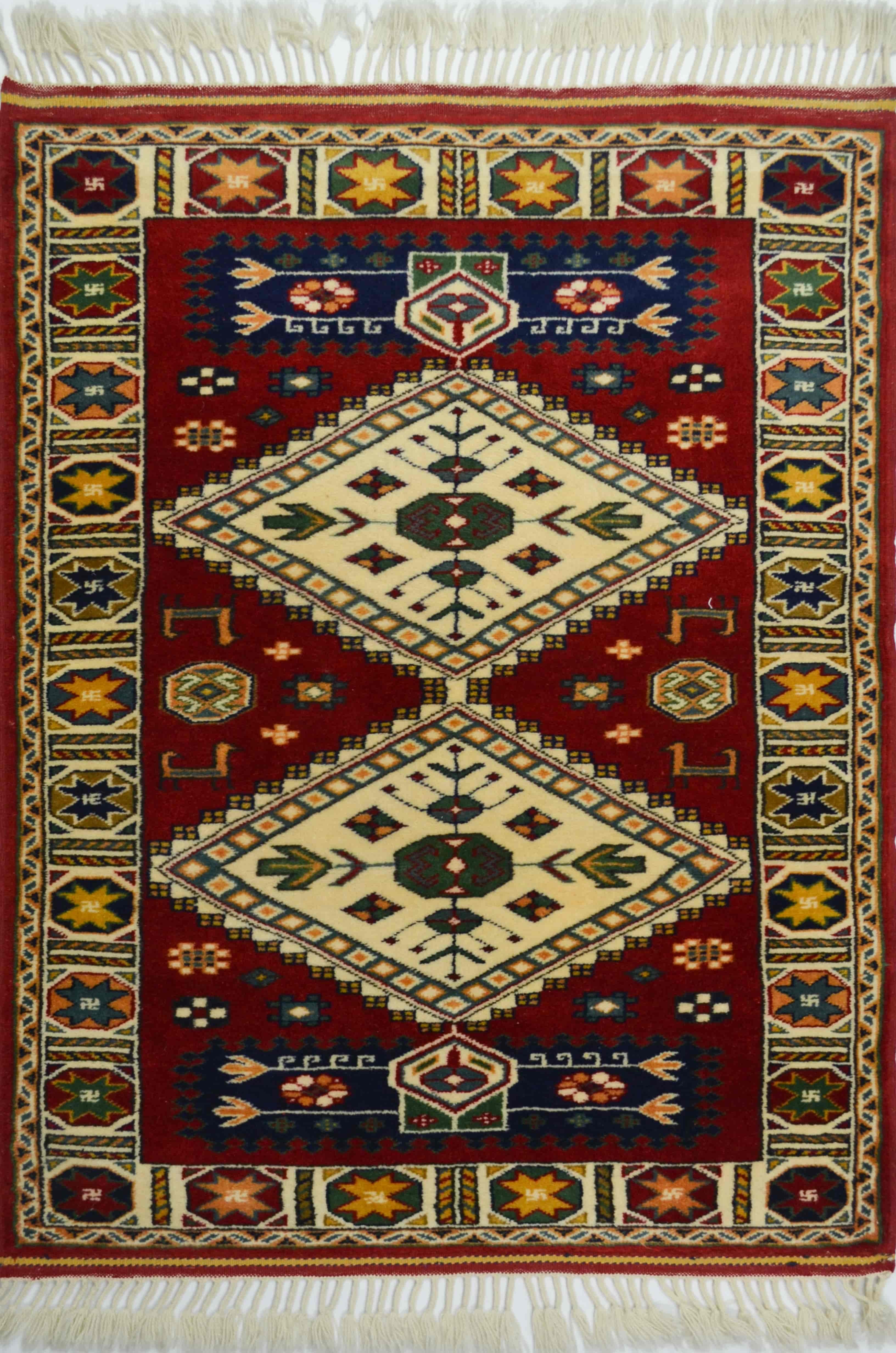 Antik Yörük El Dokuma Halısı Krem ve Kırmızı Renk 78x124 cm (0.96 m²)