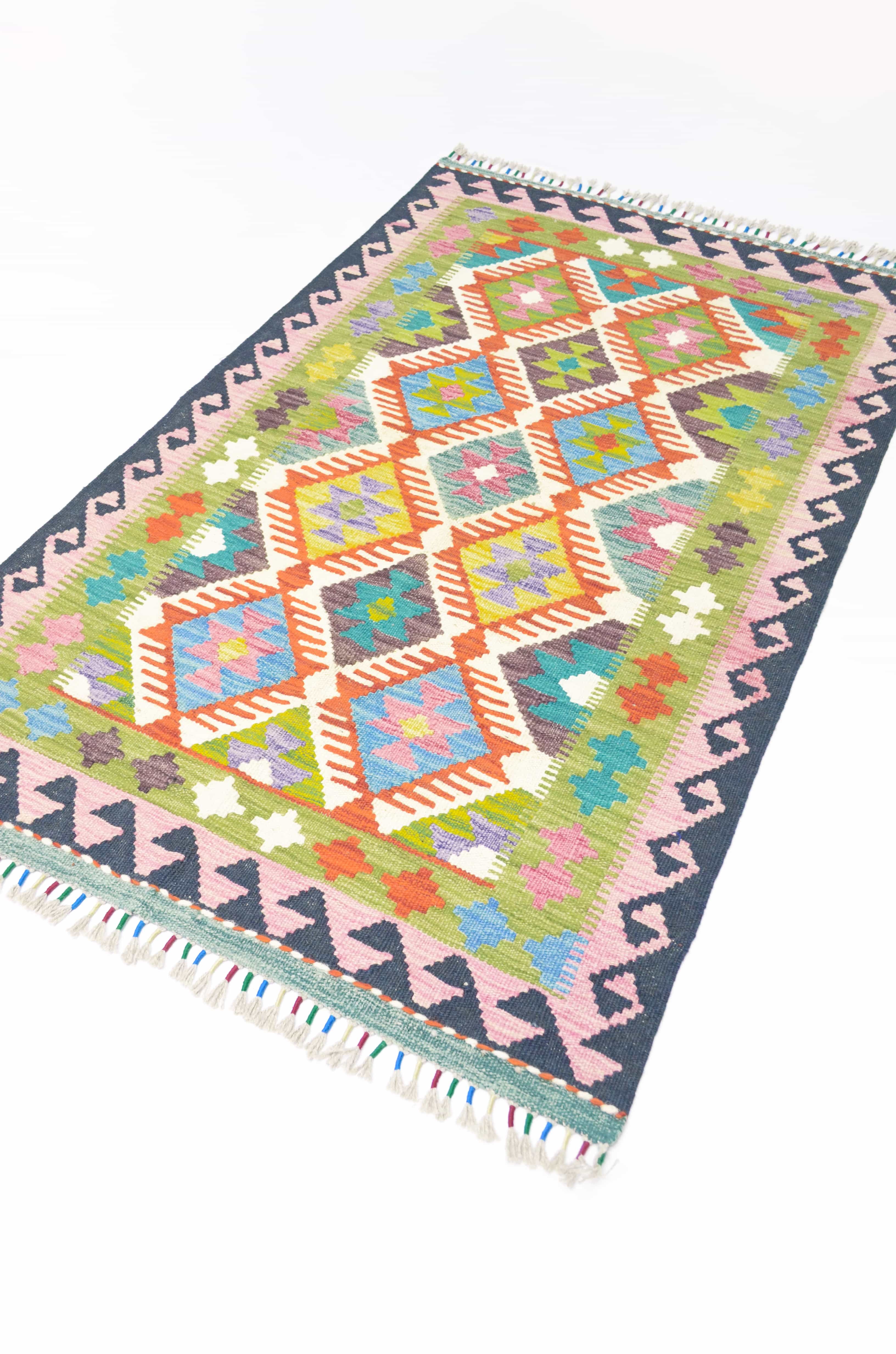 Yün İplikten El Dokuma Afgan Kilim 99x147 cm (1.46 m²)