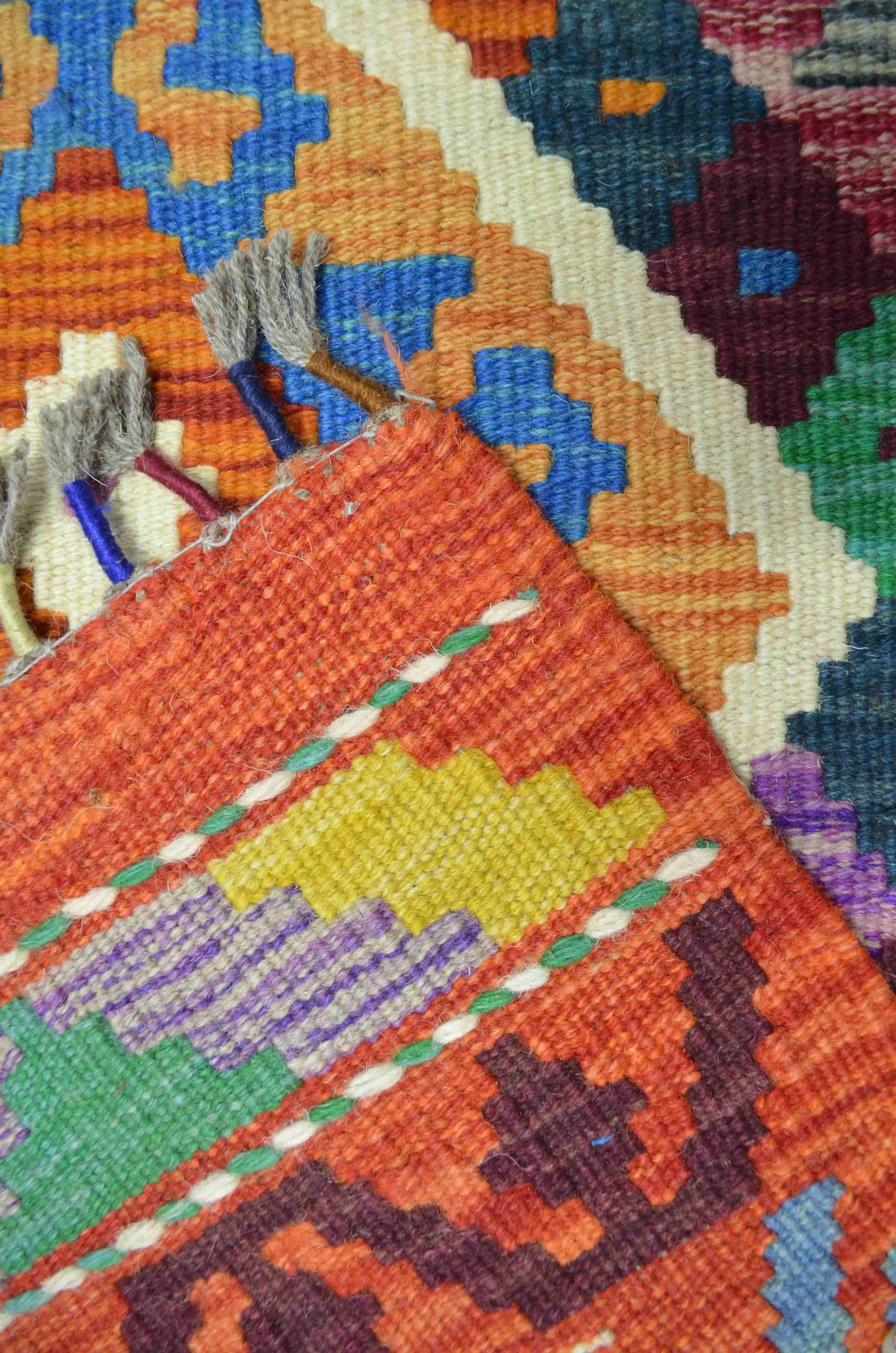 Yün İplikten El Dokuma Turuncu Renk Afgan Kilim Yolluk 86x207 cm (1.78 m²)