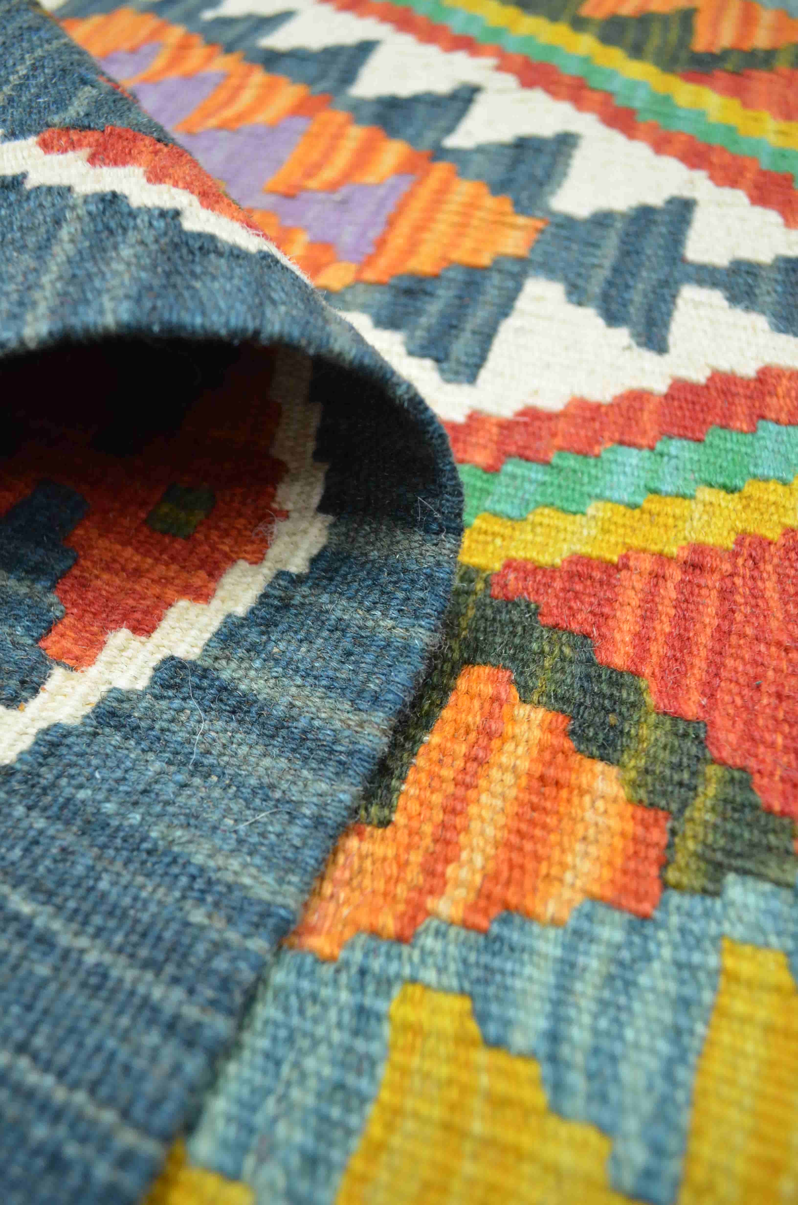 Yün İplikten El Dokuma Koyu Yeşil Afgan Kilim 82x122 cm (1 m²)