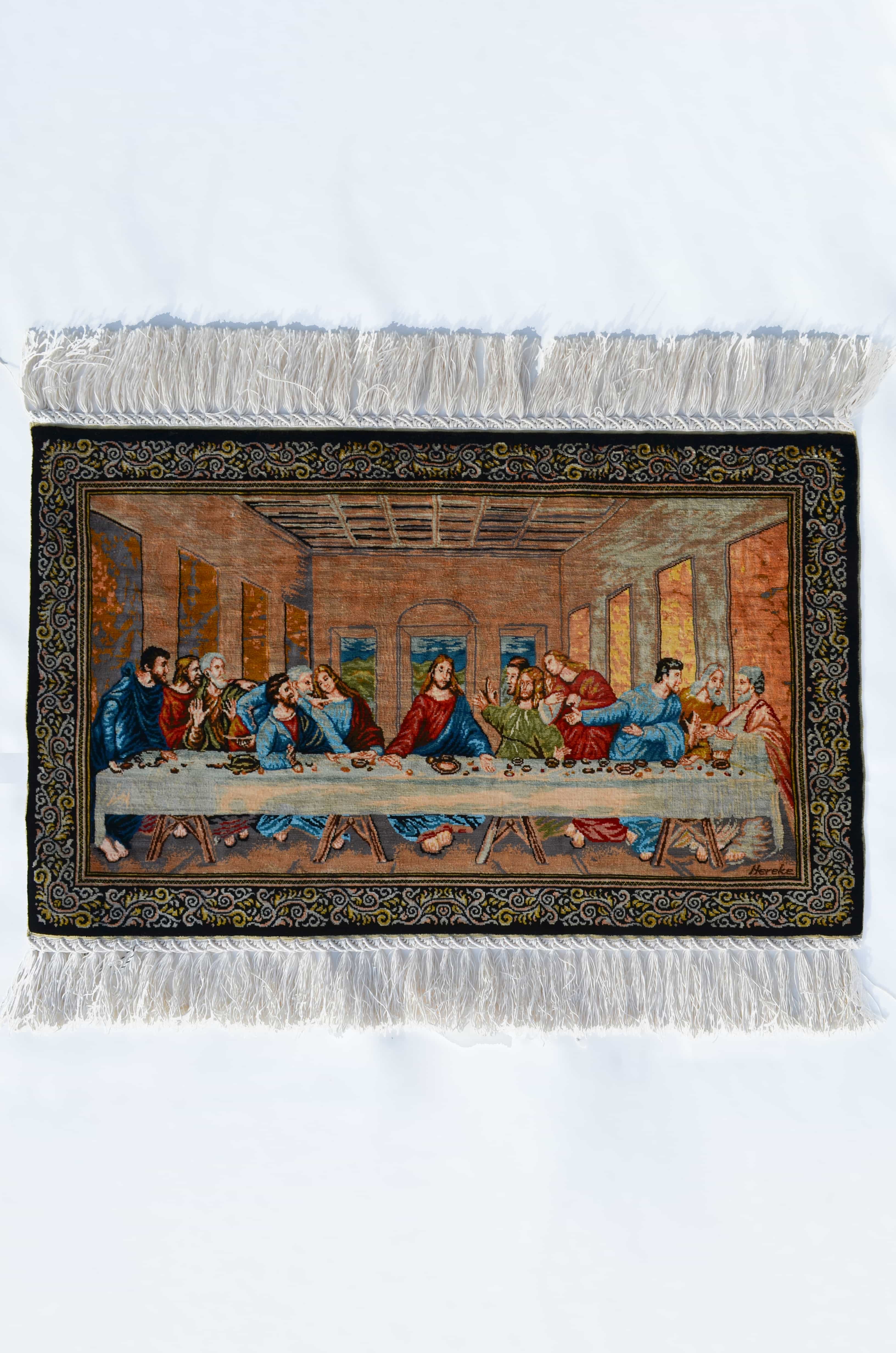 Son Akşam Yemeği Desenli Saf İpek El Dokuma Duvar Halısı (36x60 cm)