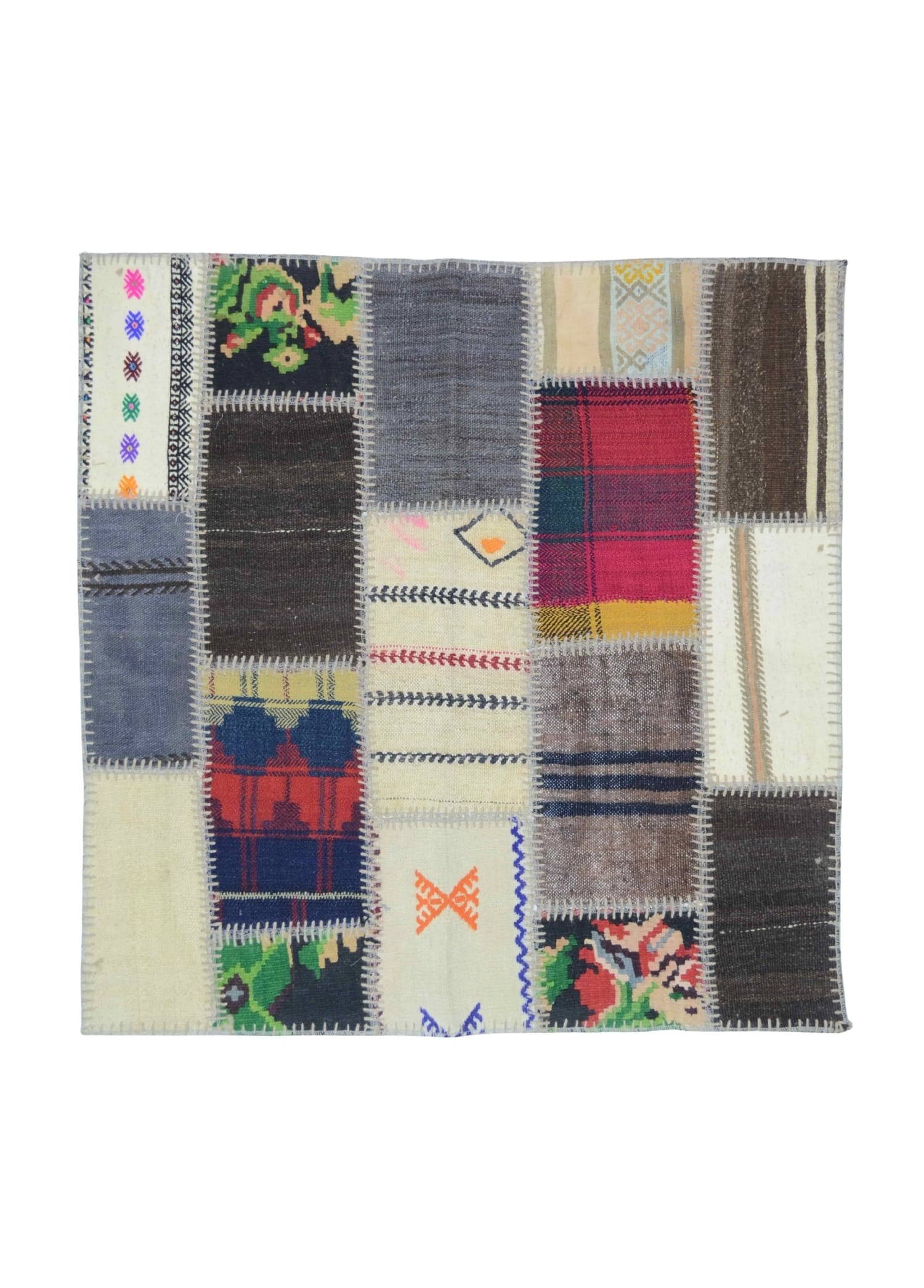 Patchwork El Dokuma Yün Kilim Karışık Renkli 101x102 cm (1.03 m²)