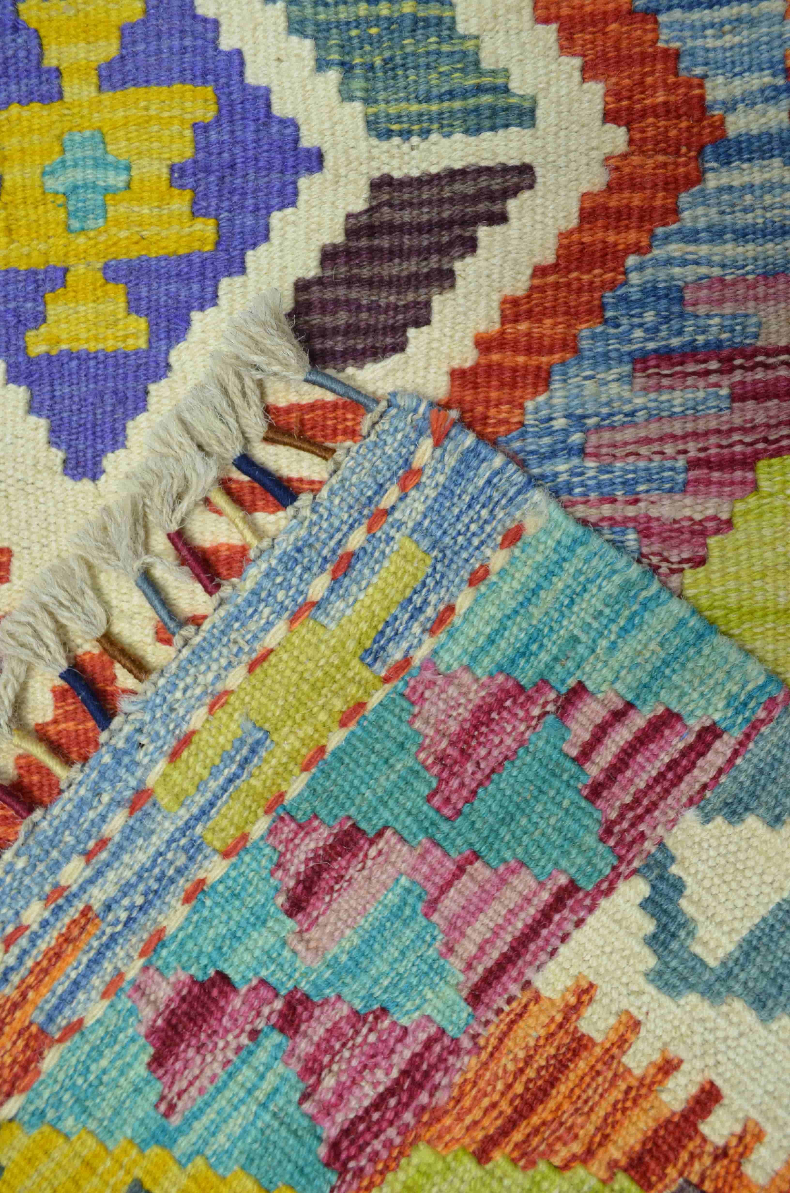 Yün İplikten El Dokuma Turuncu Renk Afgan Kilim 87x126 cm (1.10 m²)