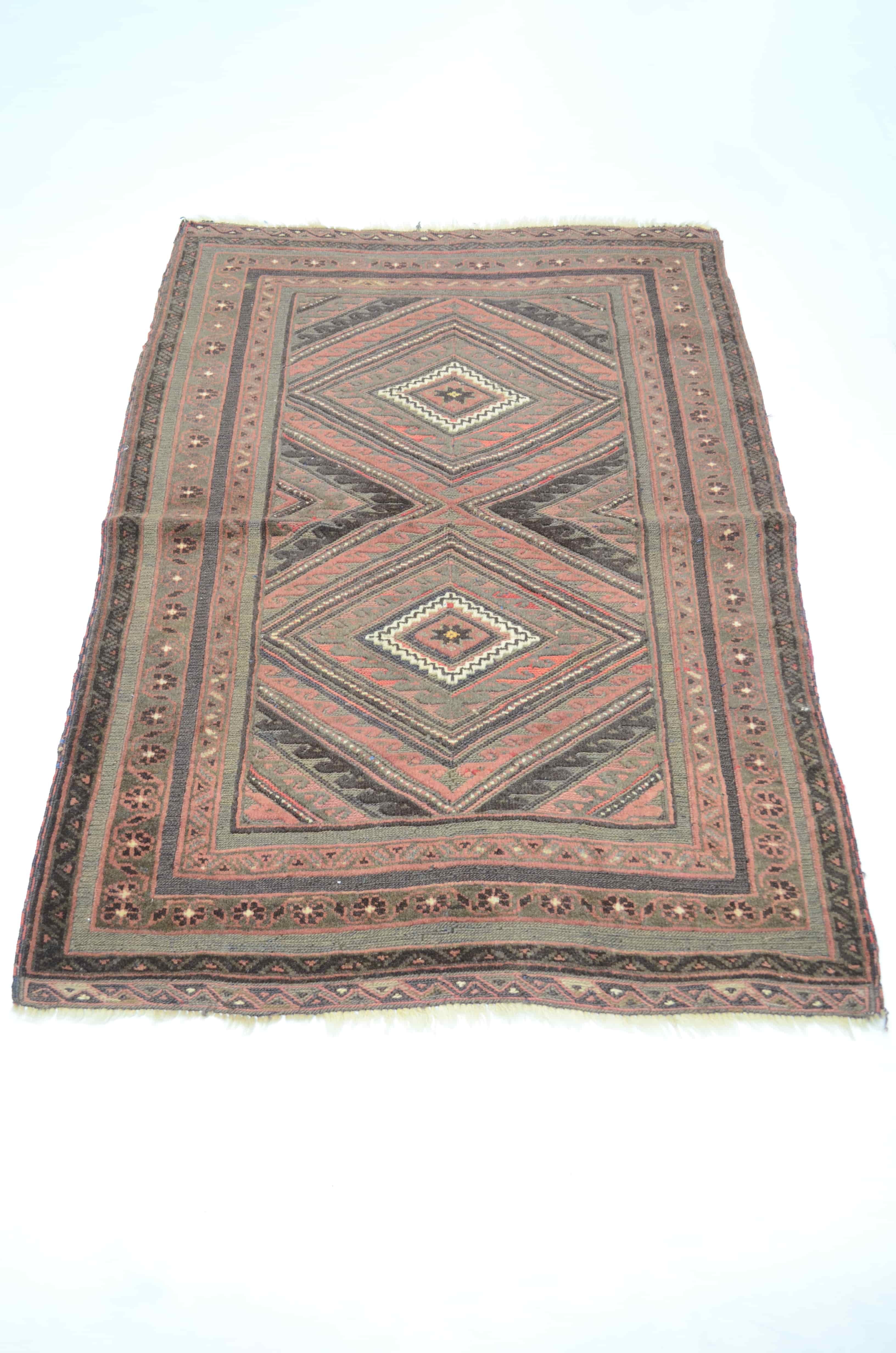 Afgan Muşvani El Dokuma Kabartmalı Kahverengi Yün Kilim 83x120 cm (1 m²)