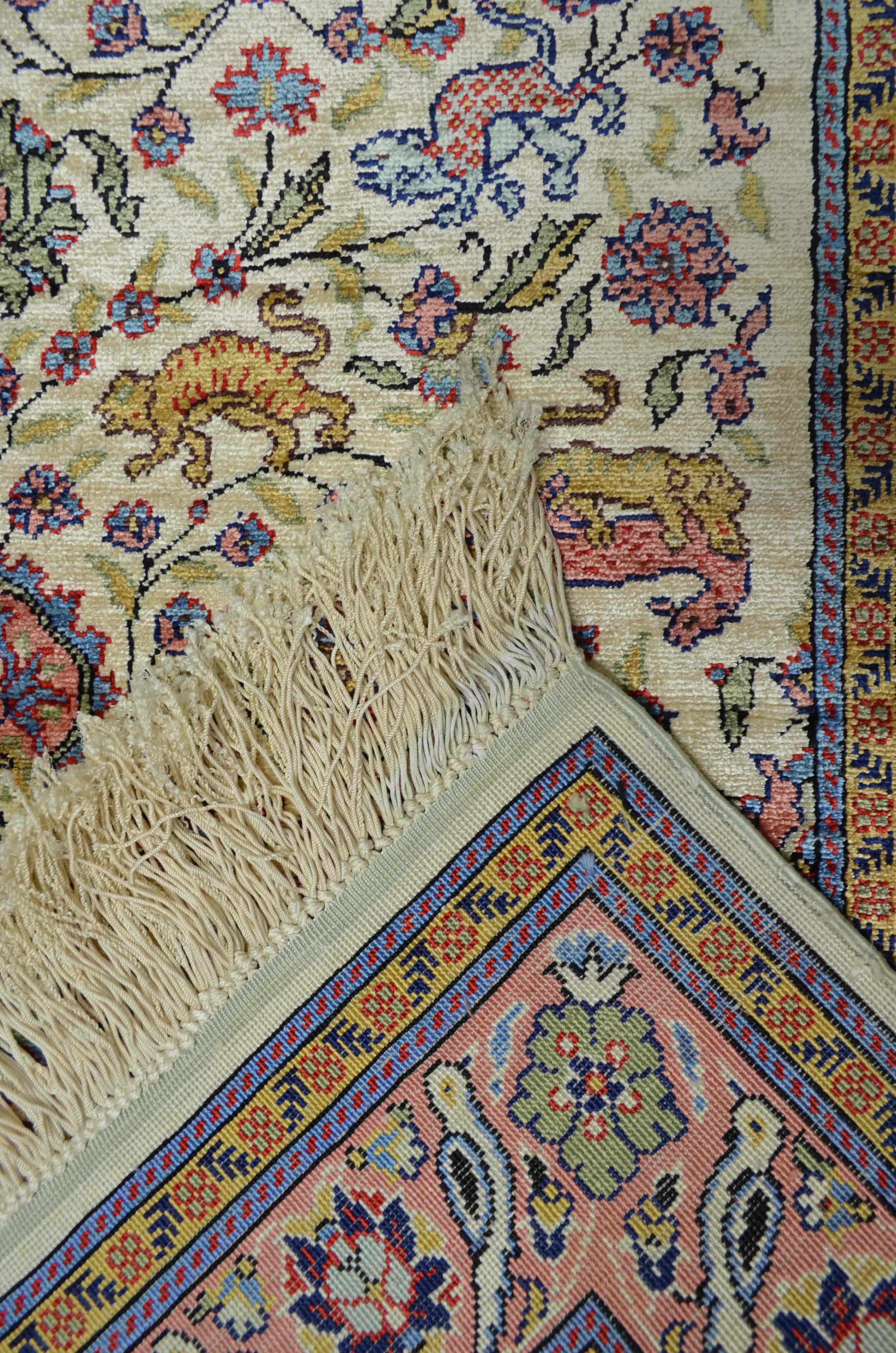 Saf İpekten El Dokuma Krem & Pembe Renk Kayseri Halısı Yolluk 82x200 cm (1.64 m²)