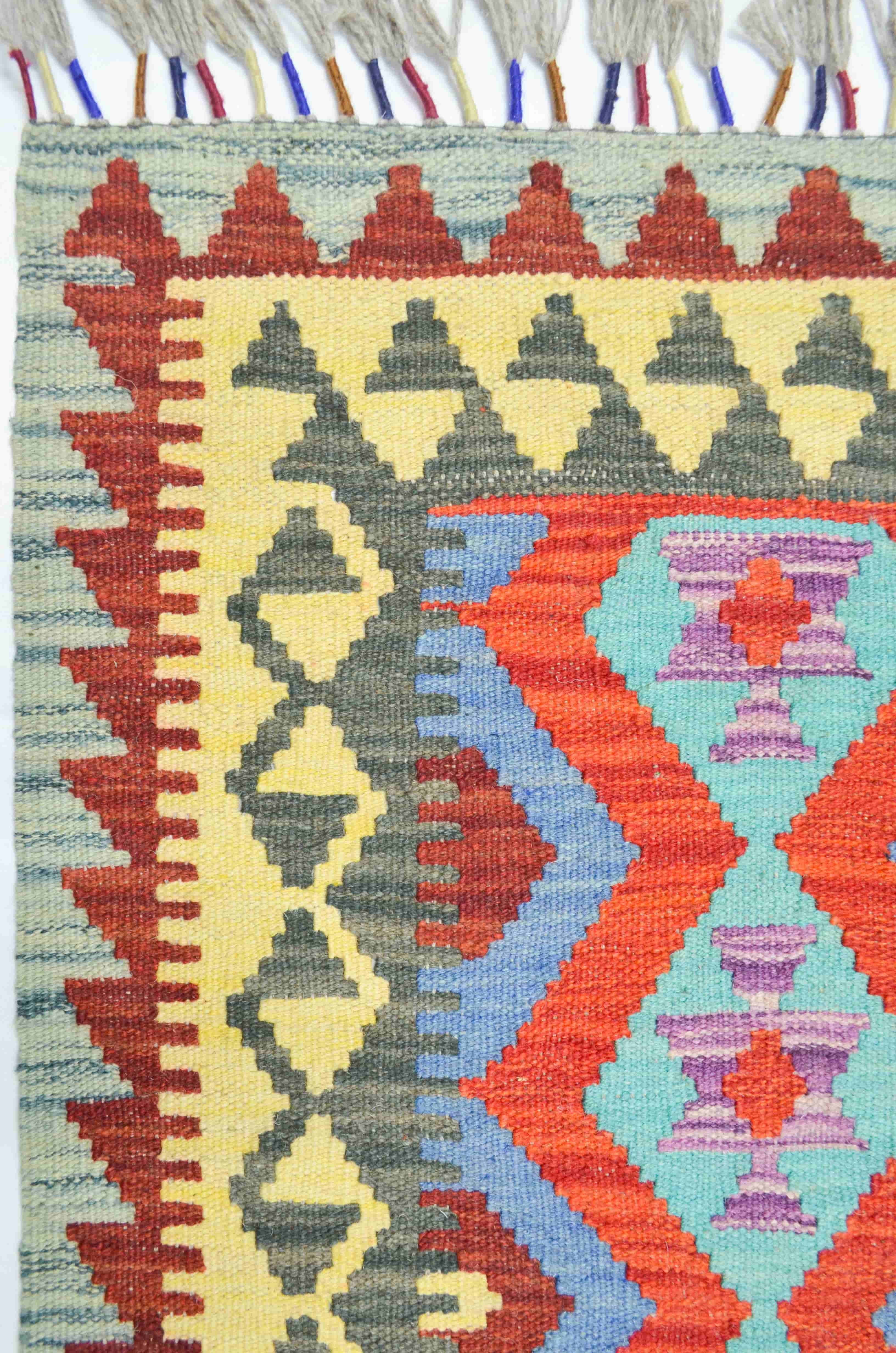 Yün İplikten El Dokuma Afgan Kilim 60x95 cm (0.57 m²)