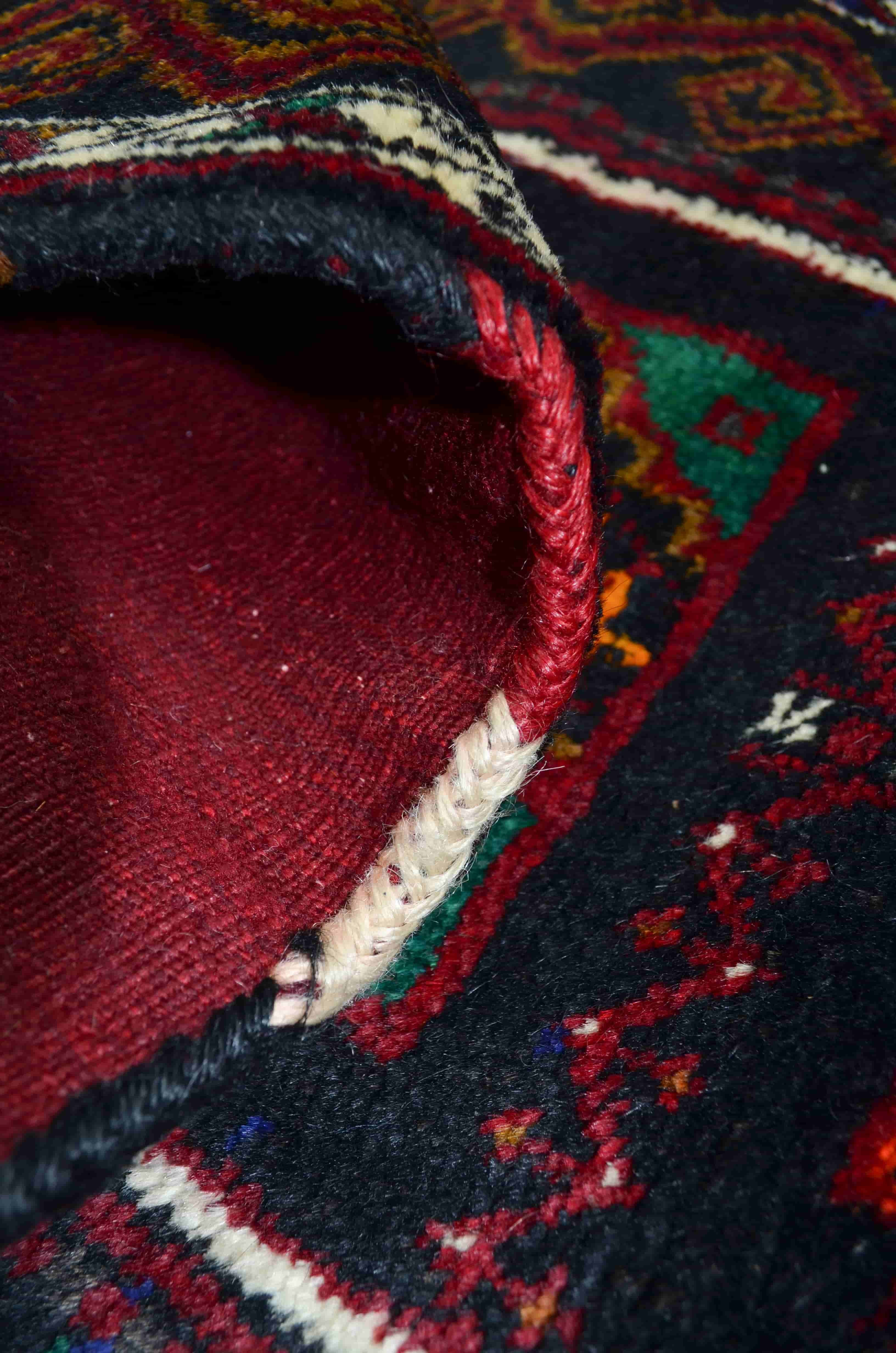 Vintage Sivas Kangal El Dokuma Bordo ve Siyah Renk Yün Yastık Kilim 56x118 cm (0,66 m²)