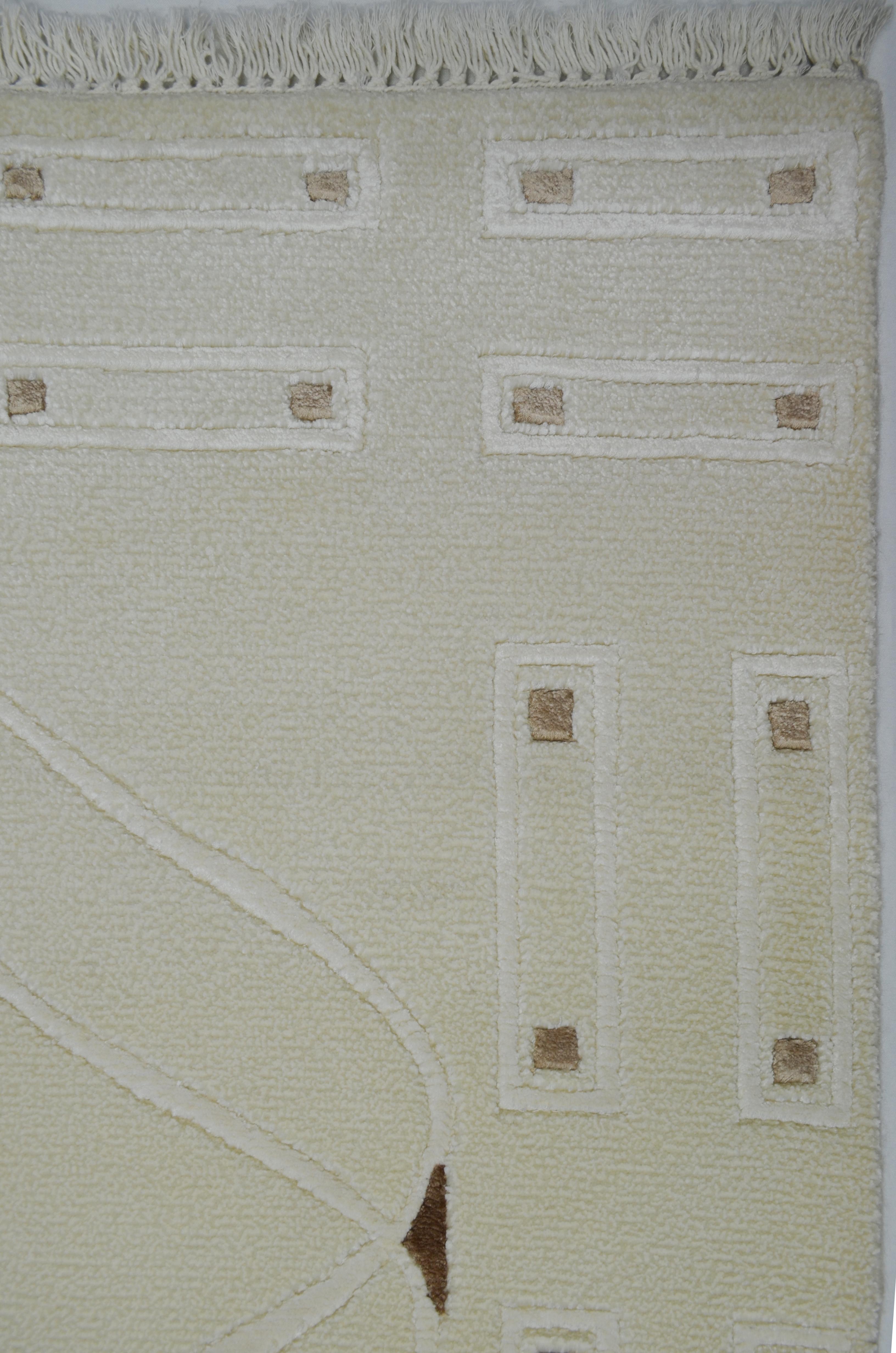 Yüksek Kalite Yünden El Dokuma Krem Renk Nepal Halısı 80x150 cm (1.2 m²)