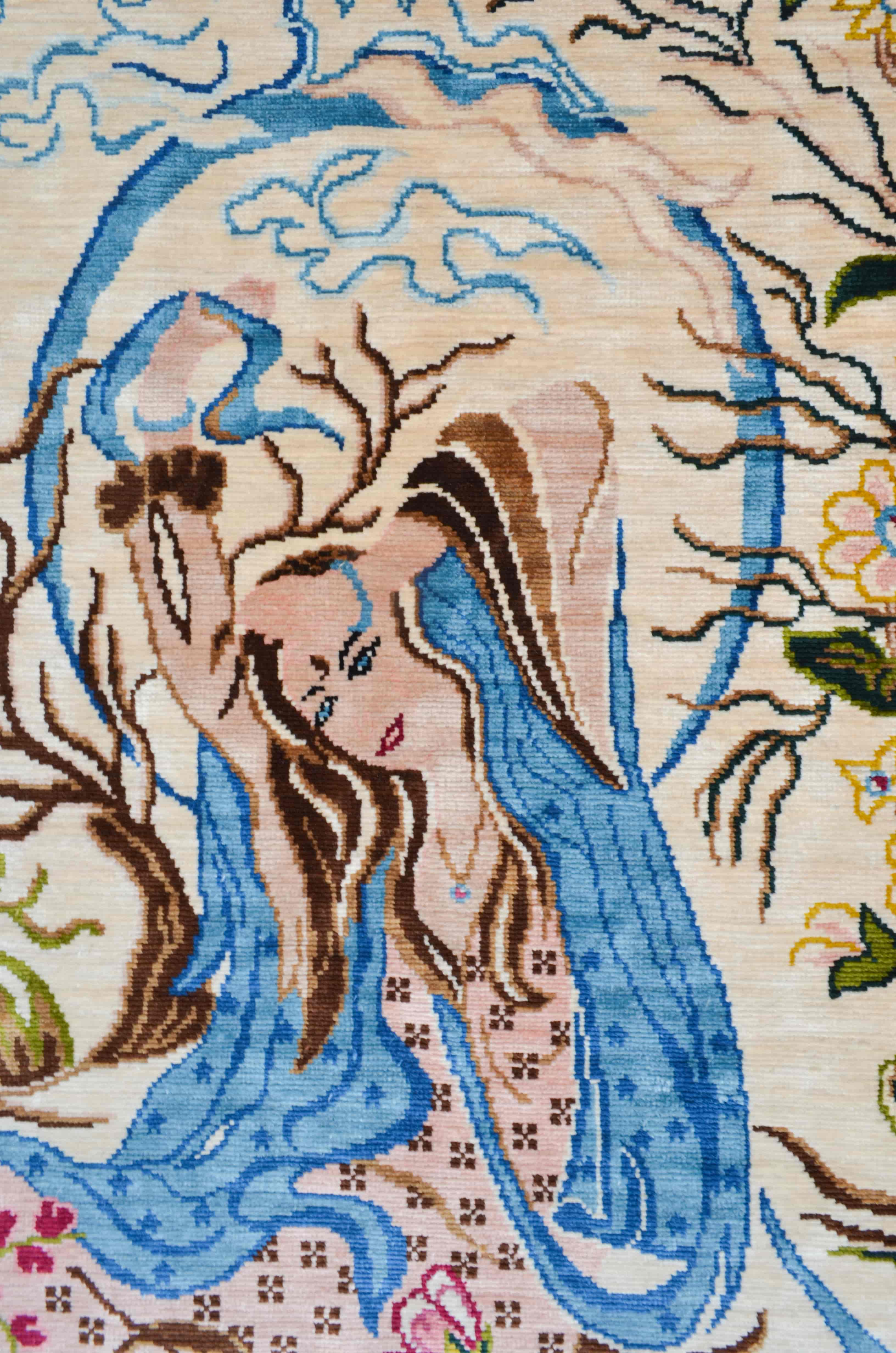 Dans Eden Kız Motifli Saf İpek El Dokuma Duvar Halısı (60x90 cm)