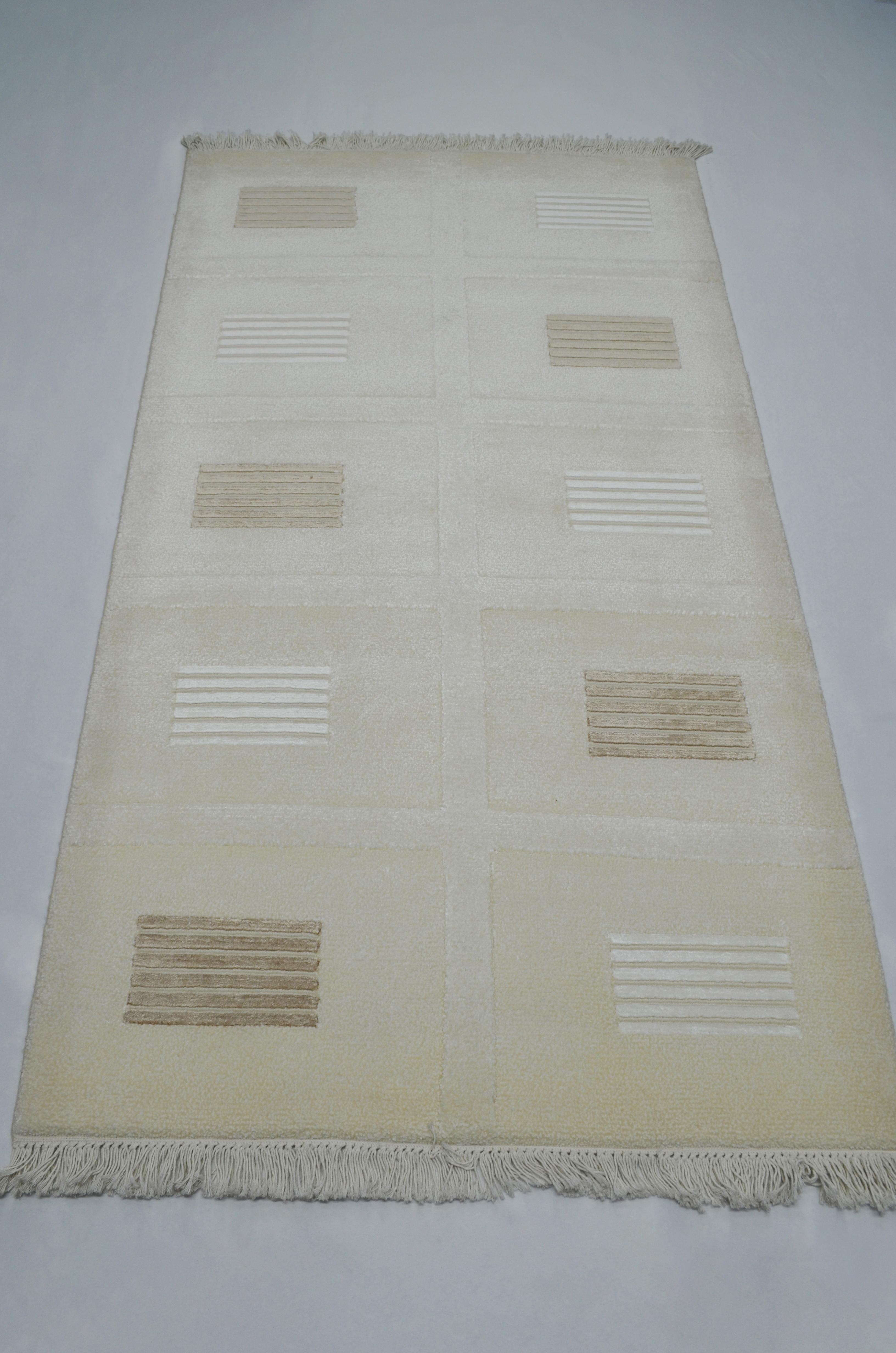 Yüksek Kalite Yünden El Dokuma Krem Renk Nepal Halısı 80x150 cm (1.2 m²)