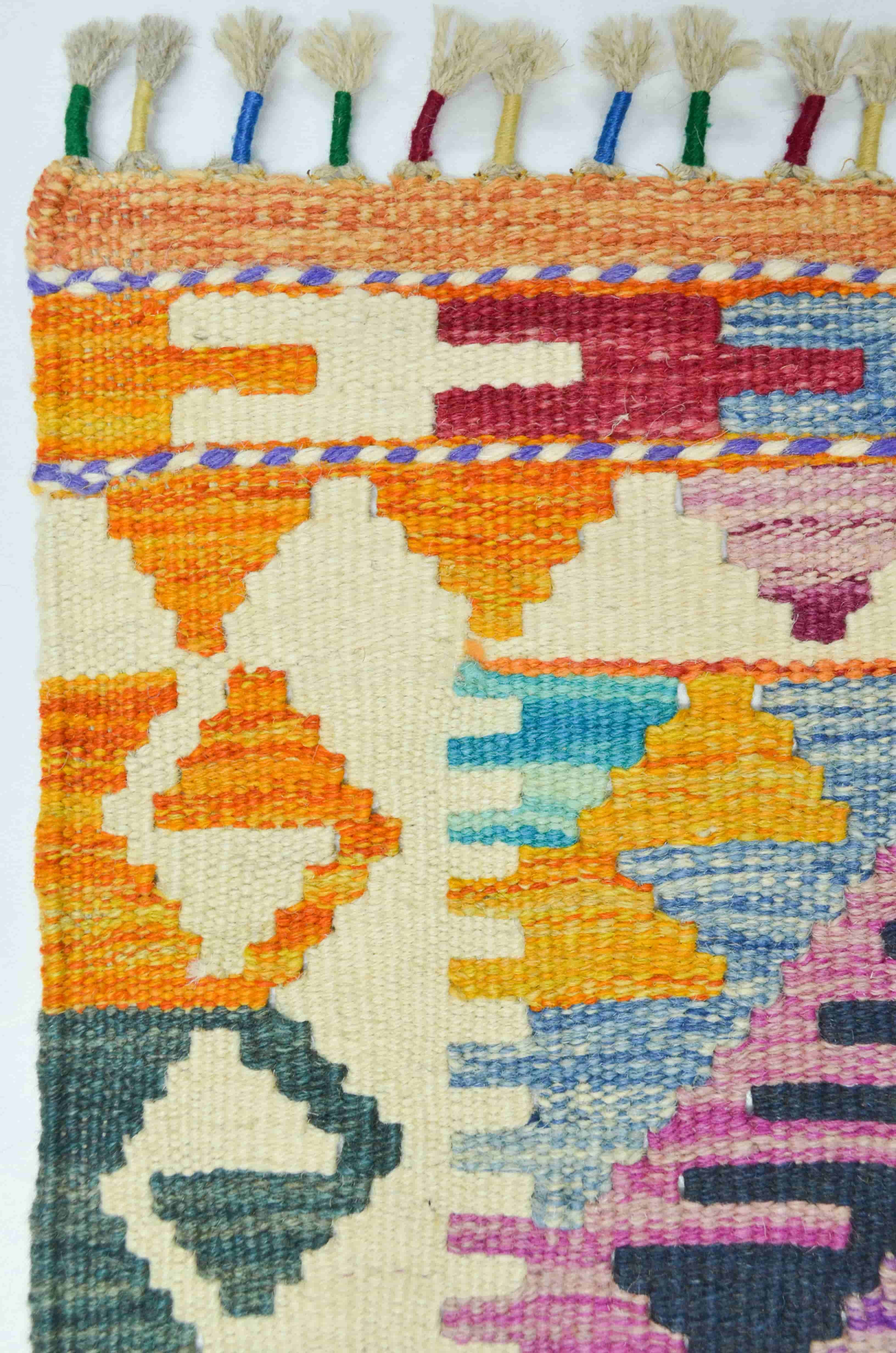 Yün İplikten El Dokuma Afgan Kilim 58x96 cm (0.56 m²)