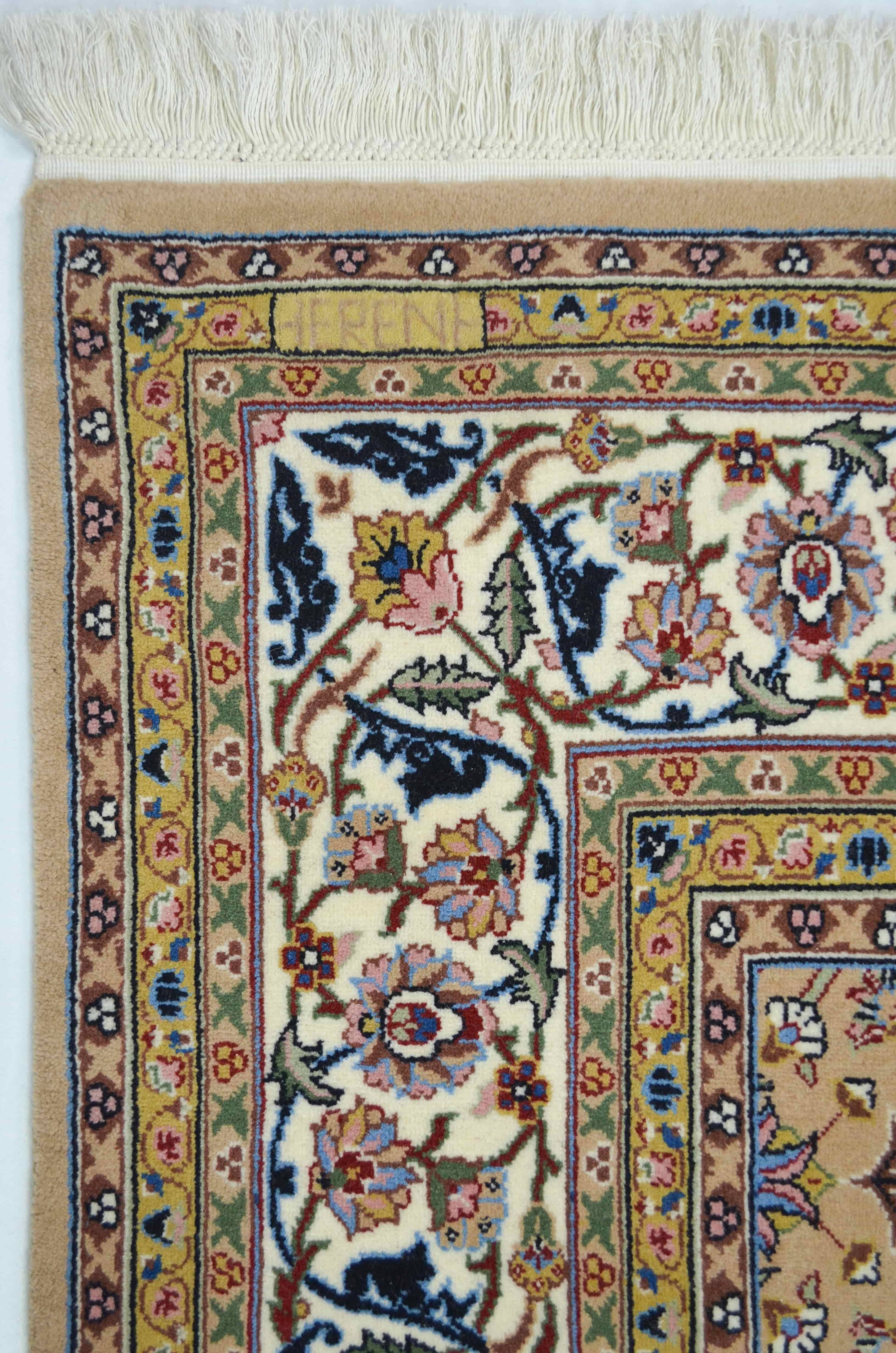 Yedi Dağın Çiçeği Desenli El Dokuma Deve Tüyü Rengi Kare Hereke Halısı 176x176 cm (3.09 m²)