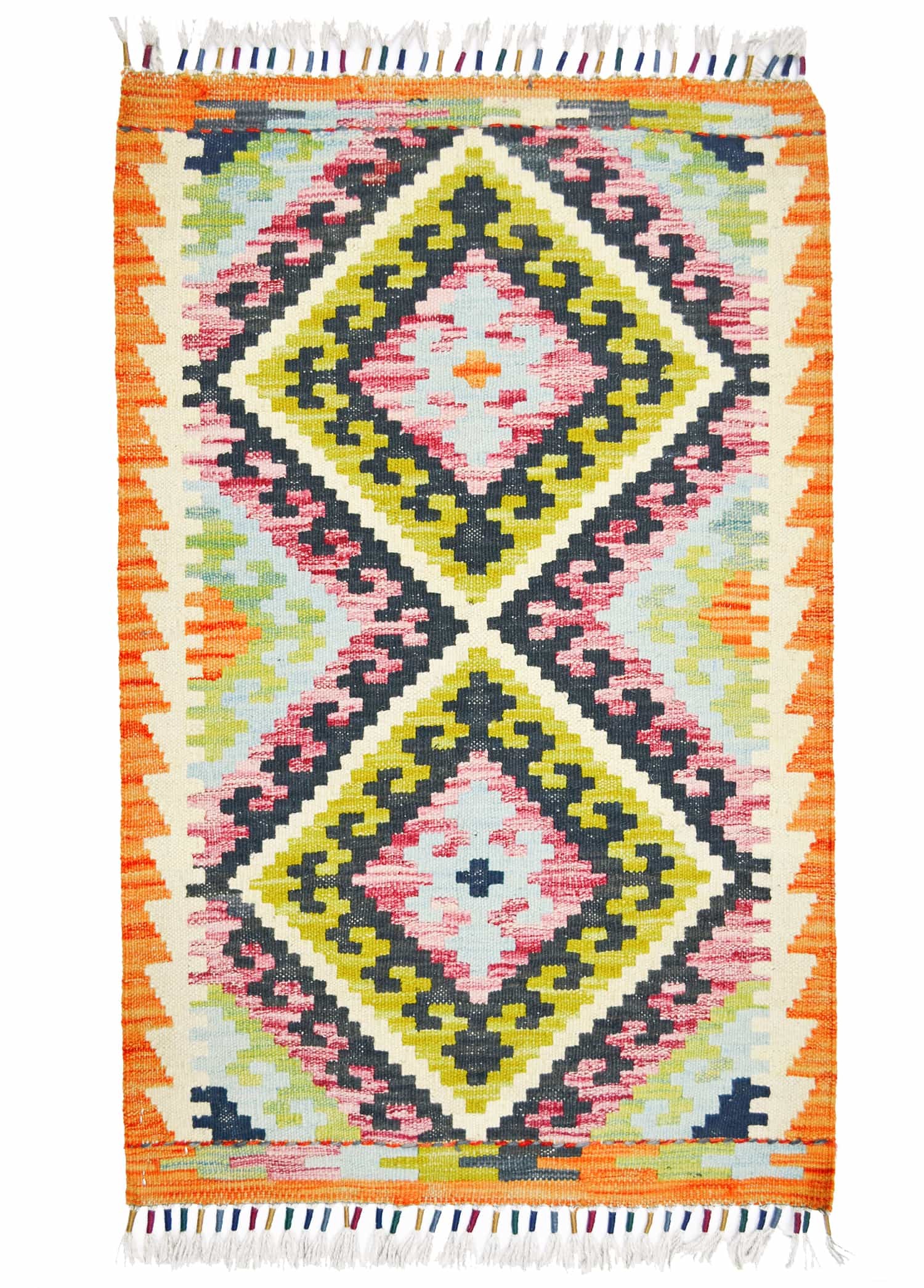 Yün İplikten El Dokuma Turuncu Renk Afgan Kilim 61x96 cm (0.59 m²)