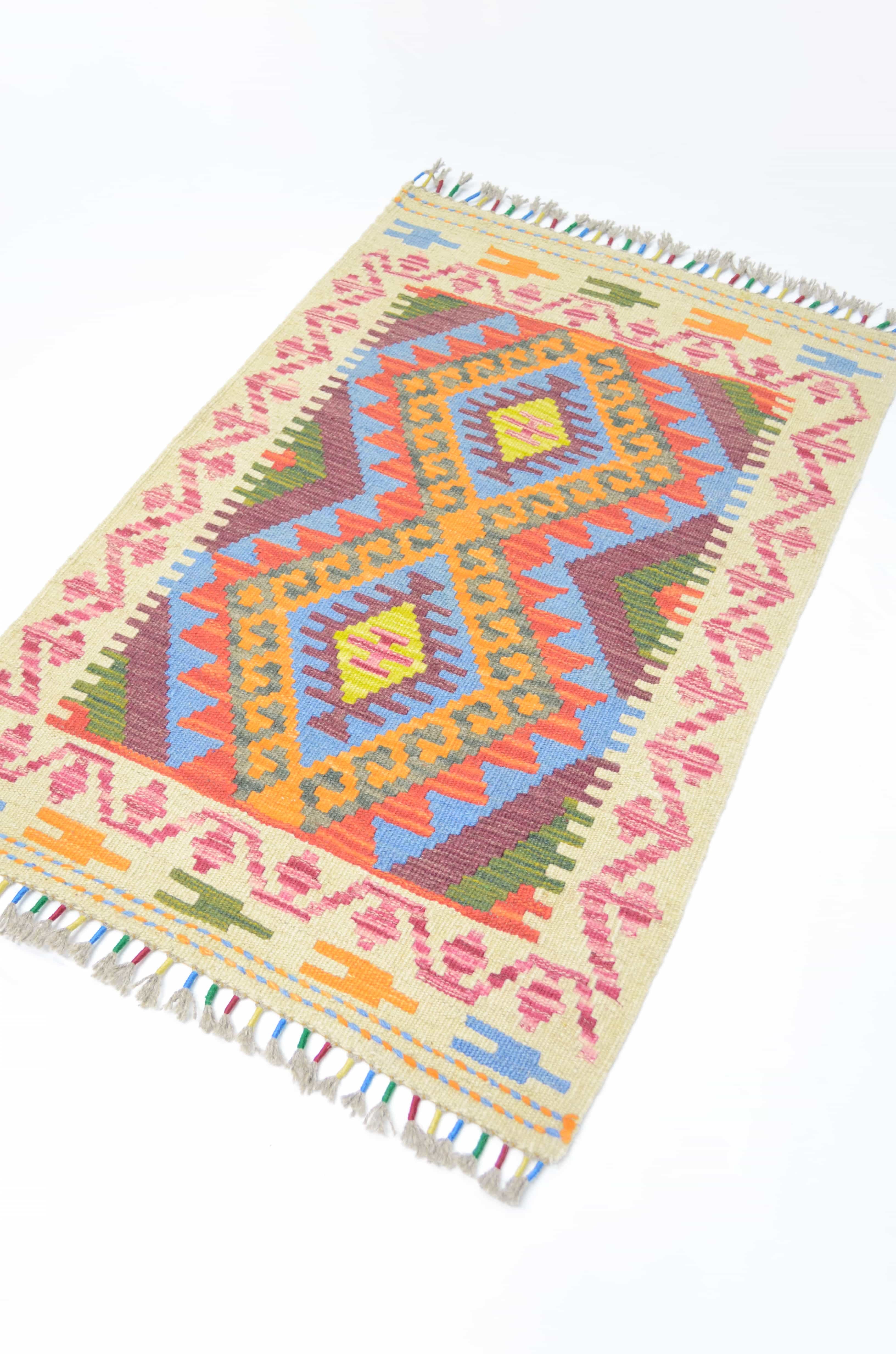 Yün İplikten El Dokuma Afgan Kilim 63x97 cm (0.61 m²)