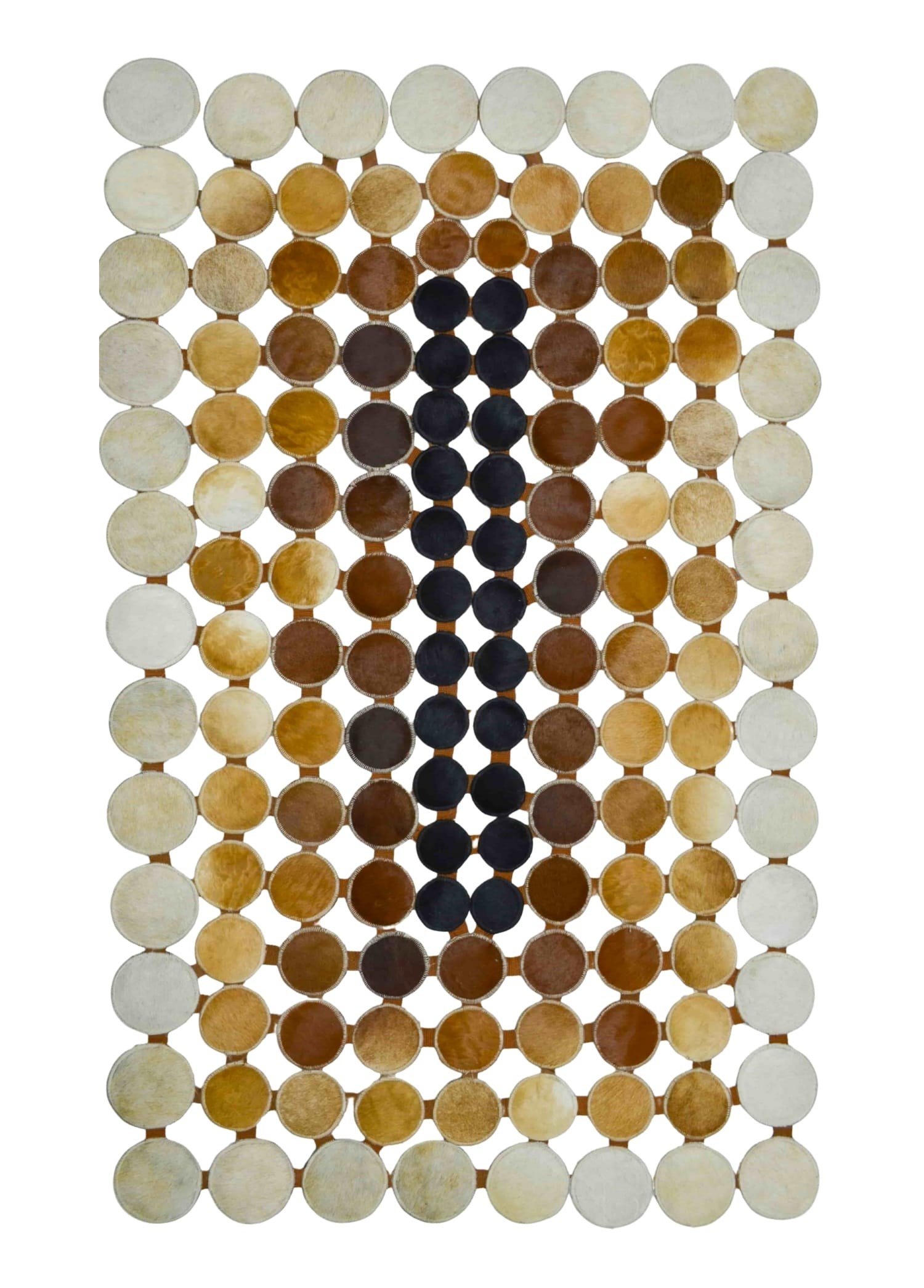 Krem, Kahverengi ve Siyah Renk Ombre Geçişli Deri Patchwork Halı 90x150 cm (1,35 m²)