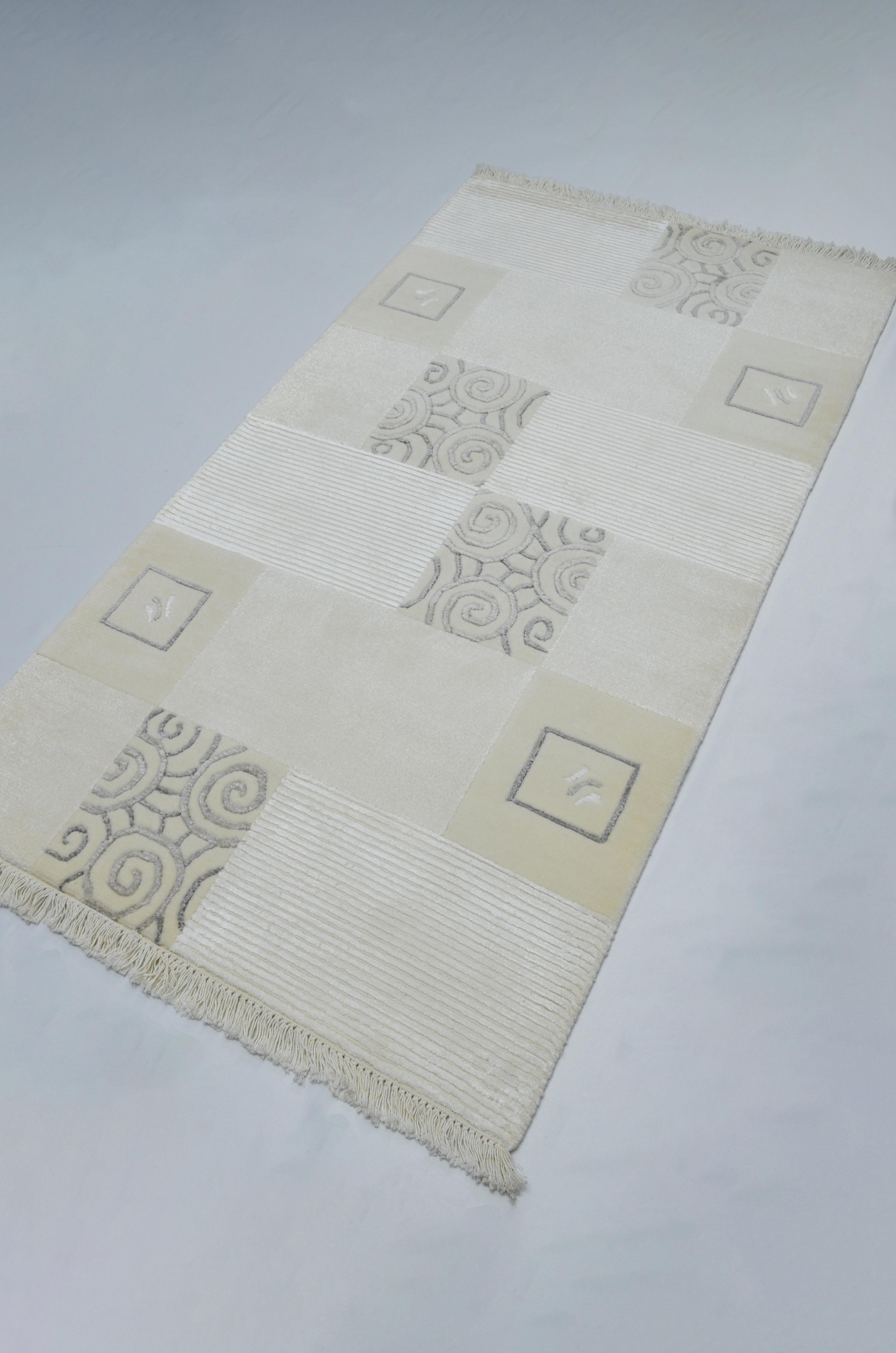 Yüksek Kalite Yünden El Dokuma Krem Renk Nepal Halısı 80x150 cm (1.2 m²)