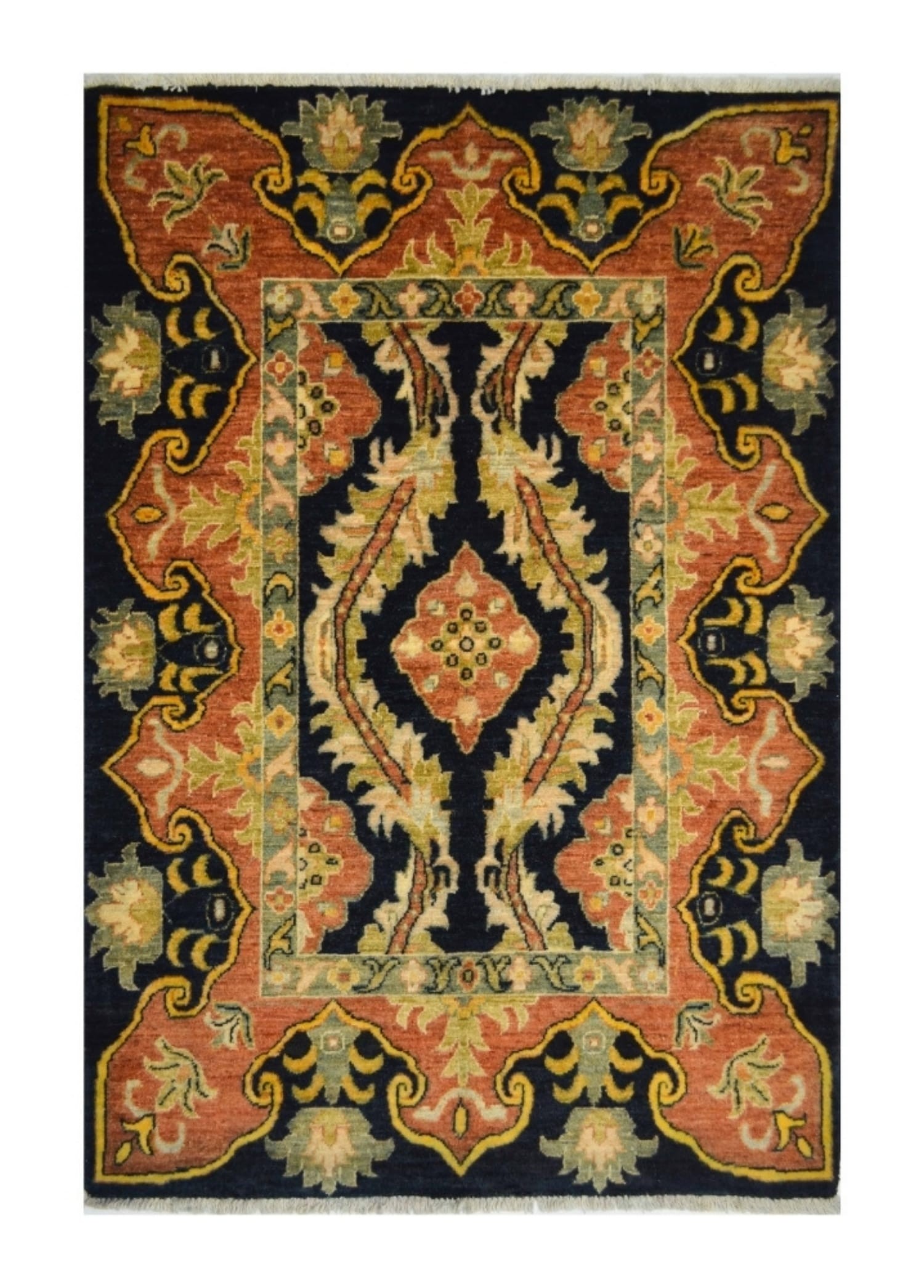 Uşak Ziegler El Dokuma Halı Siyah, Kırmızı ve Altın Renk 102x145 cm (1.48 m²)
