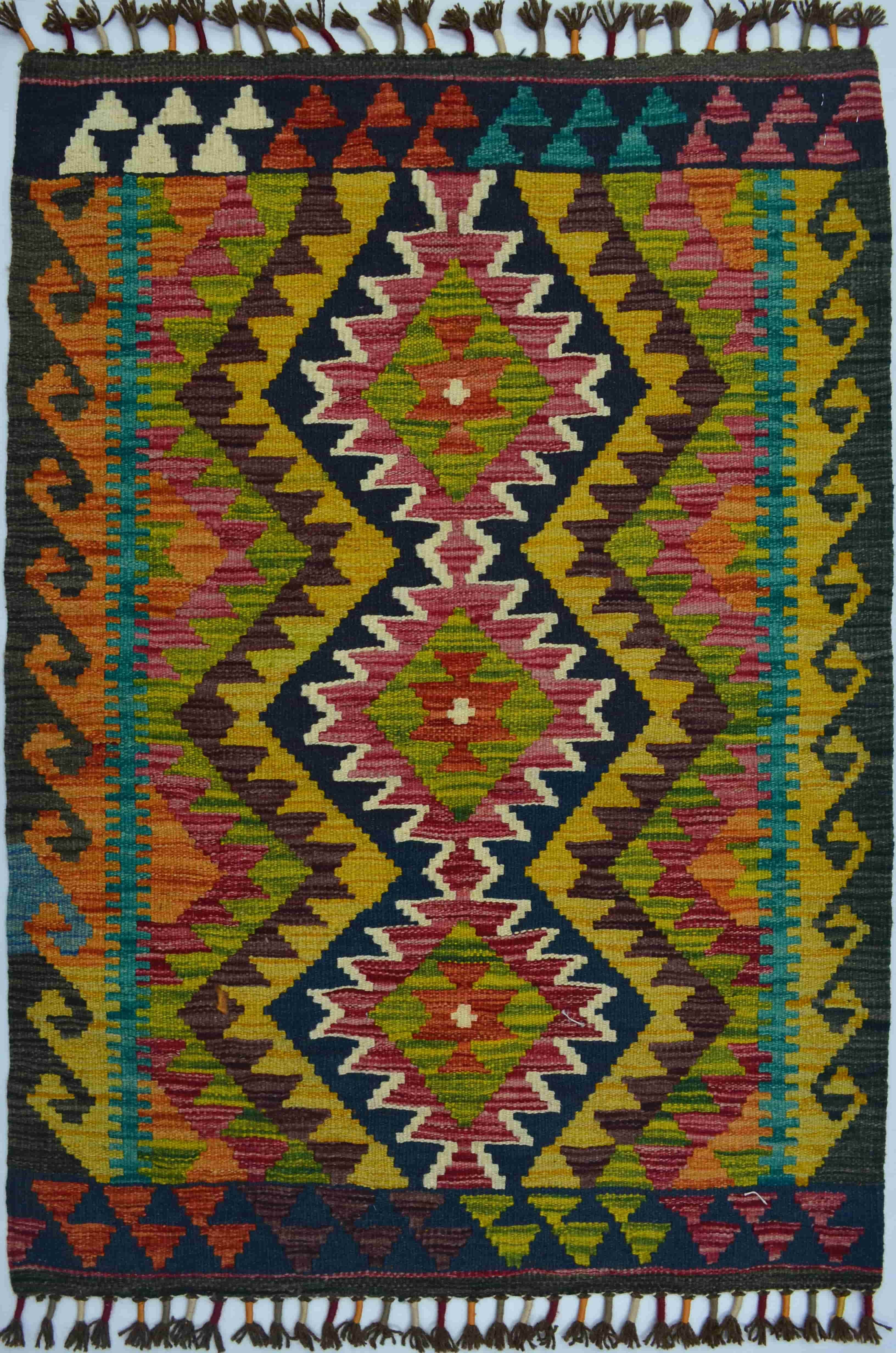 Yün İplikten El Dokuma Renkli Afgan Kilim 82x111 cm (0.91 m²)