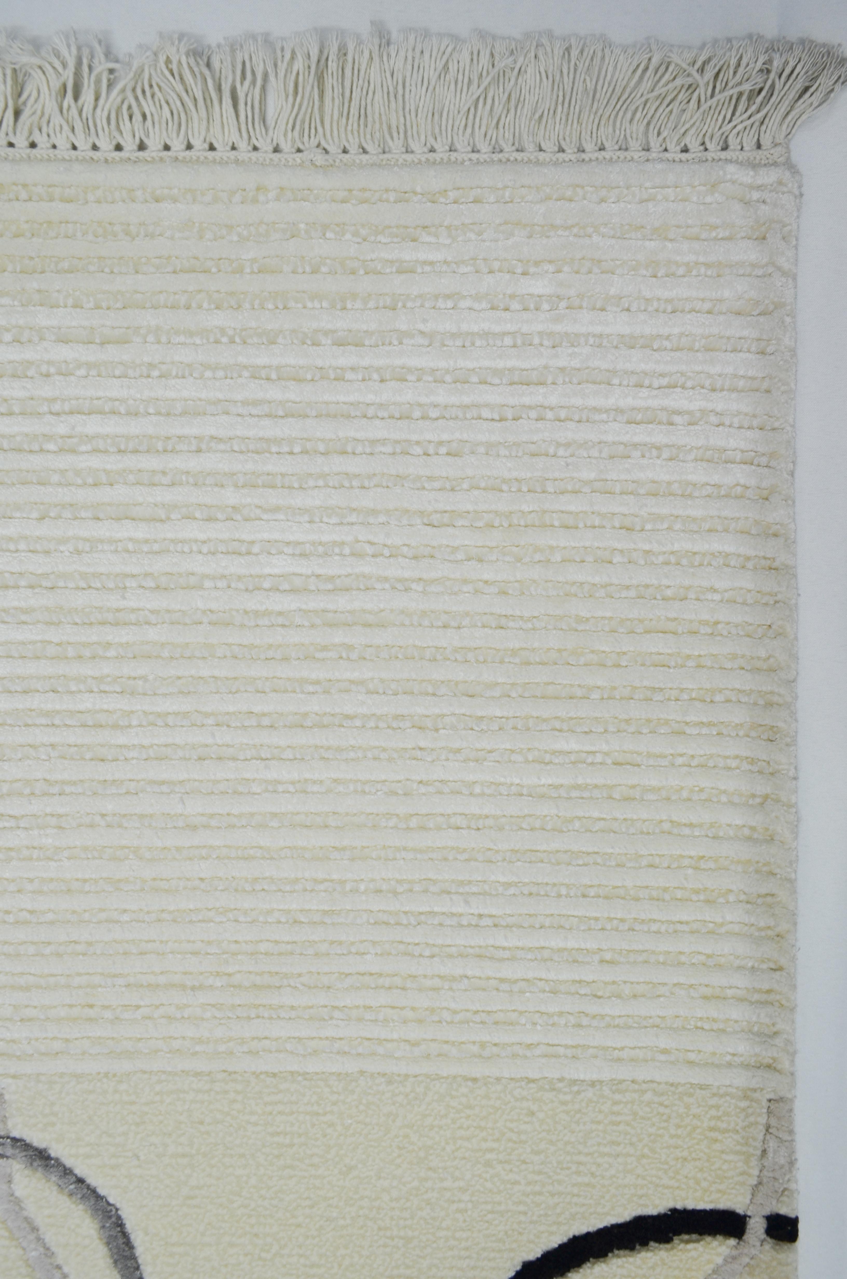 Yüksek Kalite Yünden El Dokuma Krem Renk Nepal Halısı 80x150 cm (1.2 m²)
