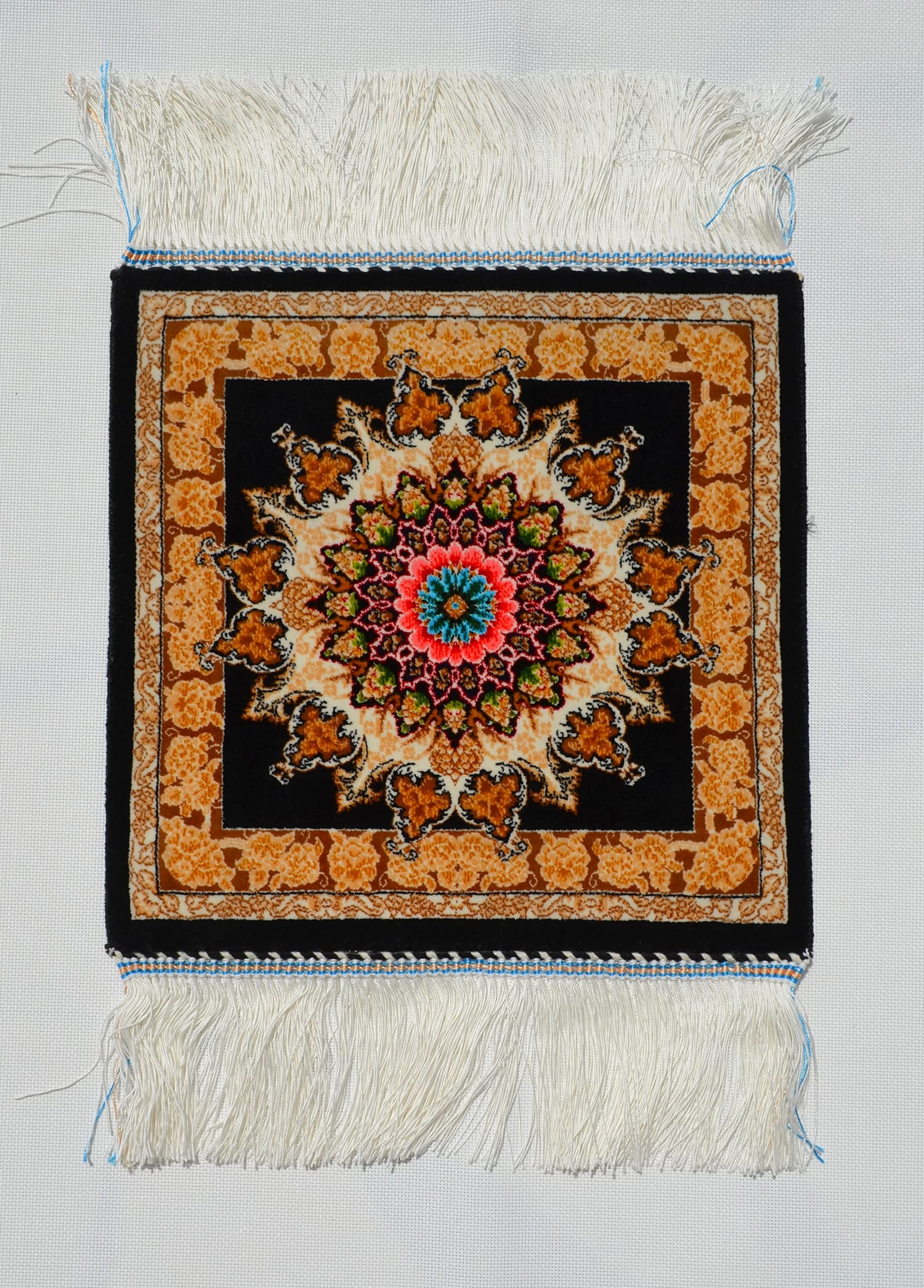 Geleneksel Desenli İpek Minyatür Halı 30x30 cm (0.07 m²) - Siyah