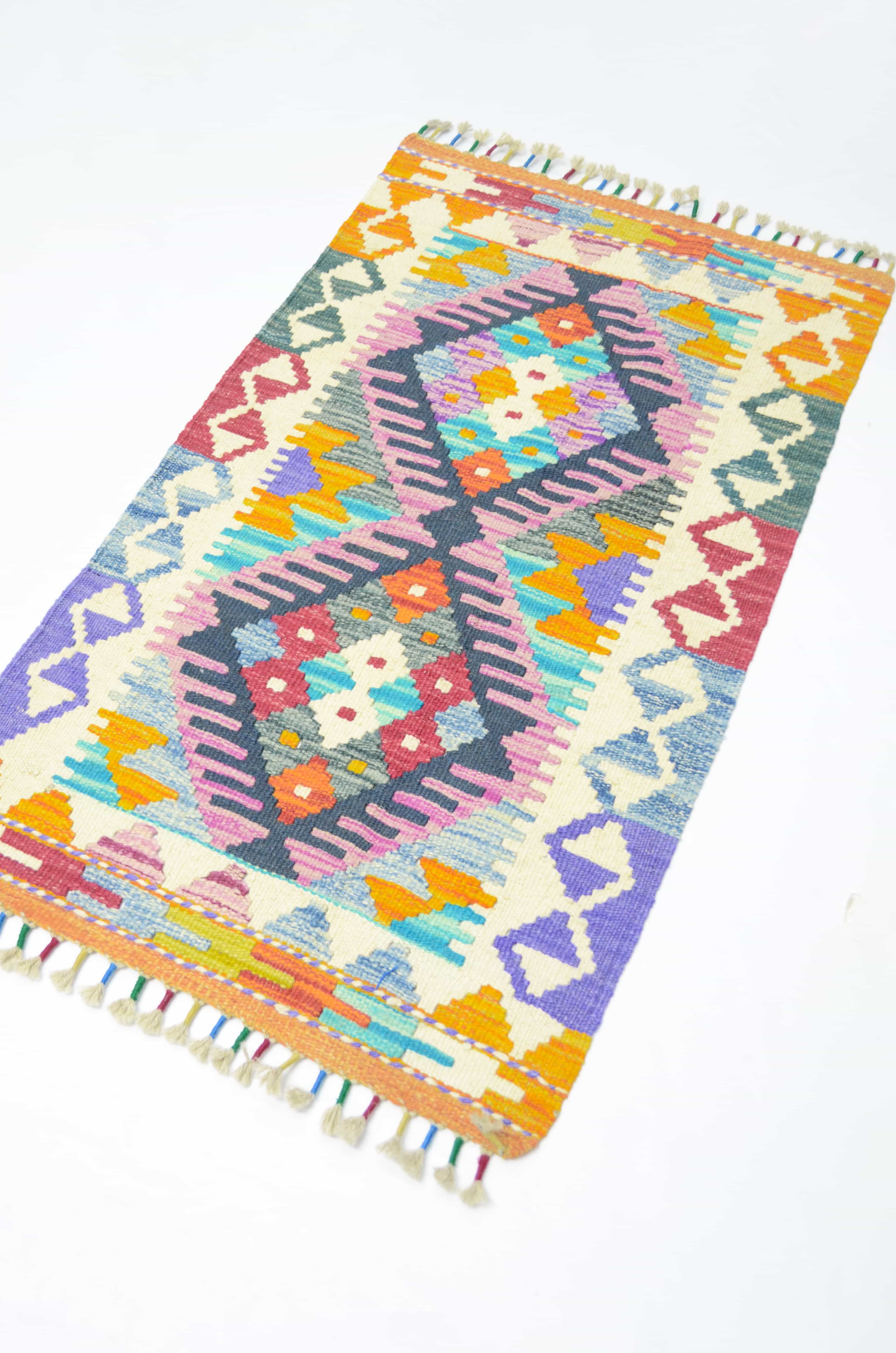 Yün İplikten El Dokuma Afgan Kilim 58x96 cm (0.56 m²)